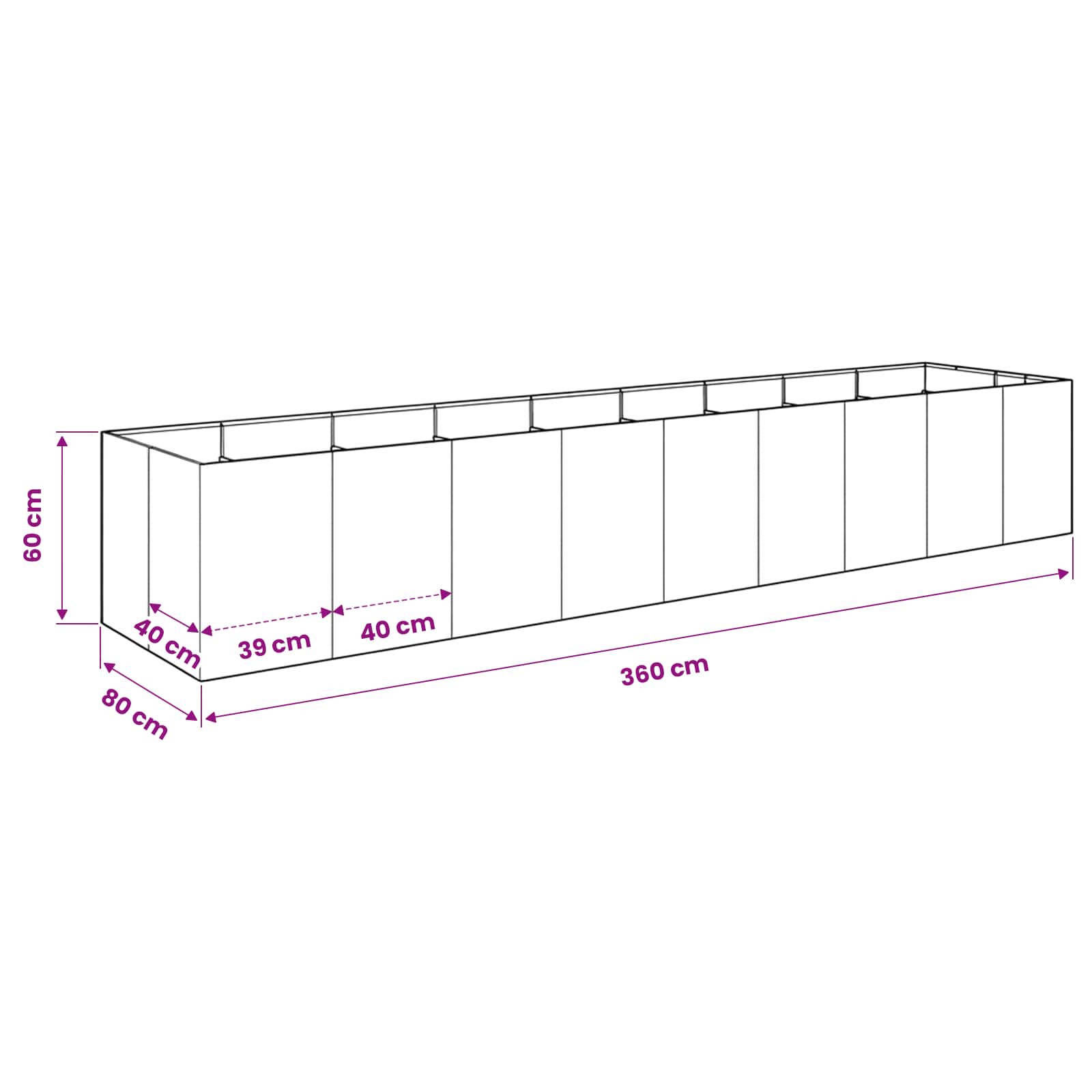 Vaso da giardino Bianco 360 x 80 x 60 cm