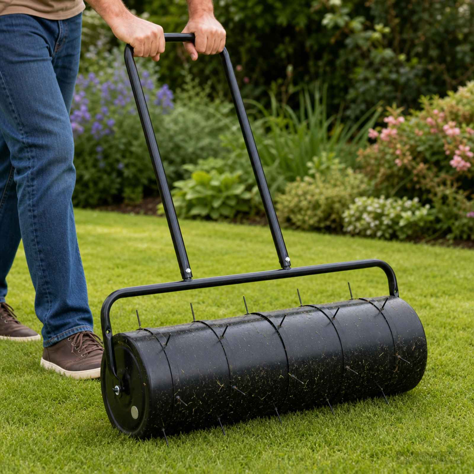 Rullo per prato da giardino con morsetti per aeratori Acciaio