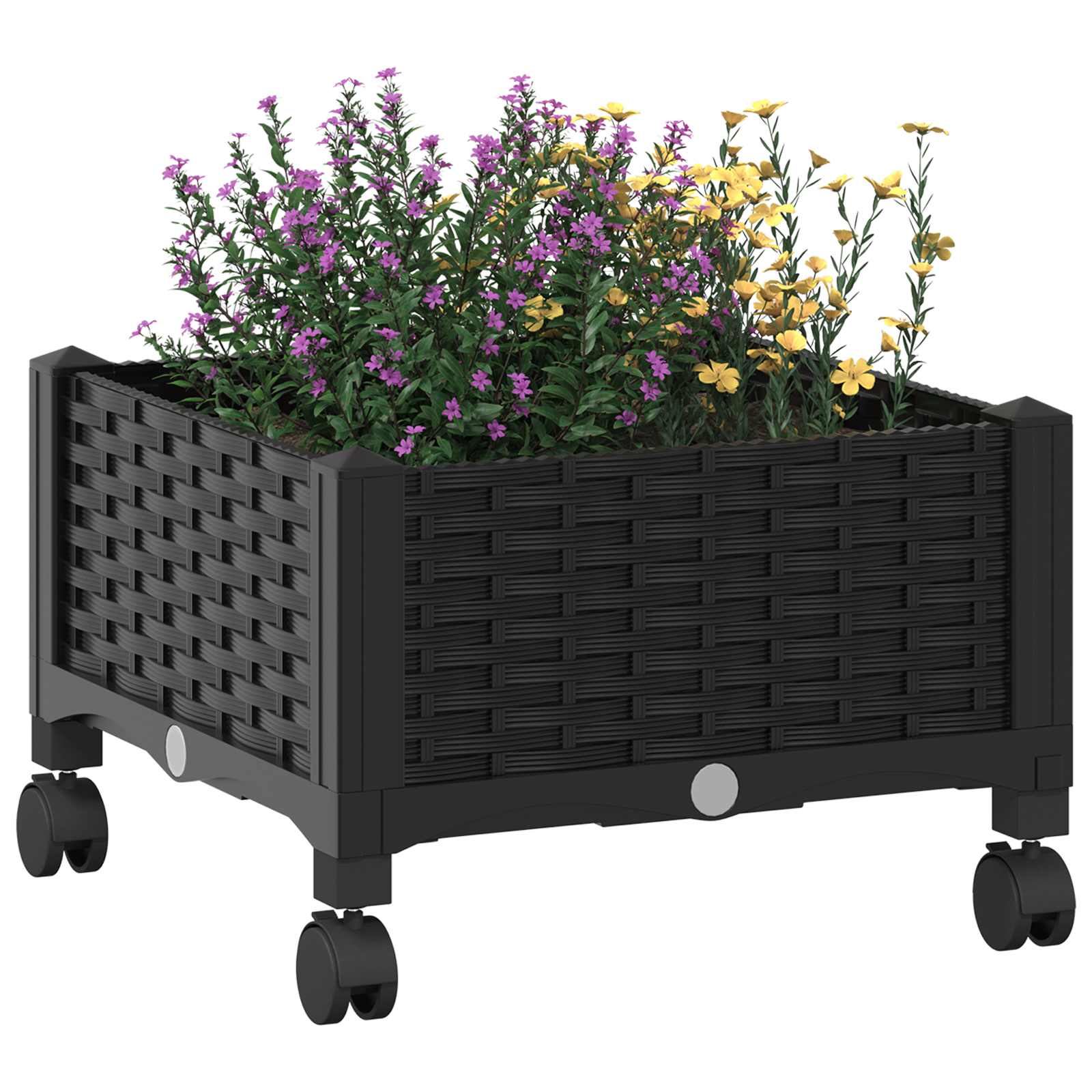 Vaso da Giardino con Ruote Nero 40 x 40 x 29 cm PP