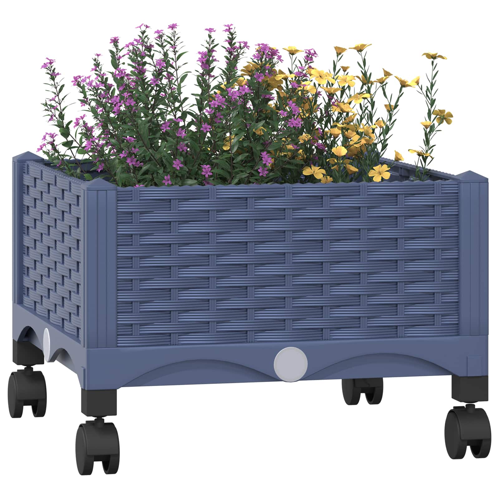 Vaso da Giardino con Ruote Blu Grigio 40 x 40 x 33 cm PP