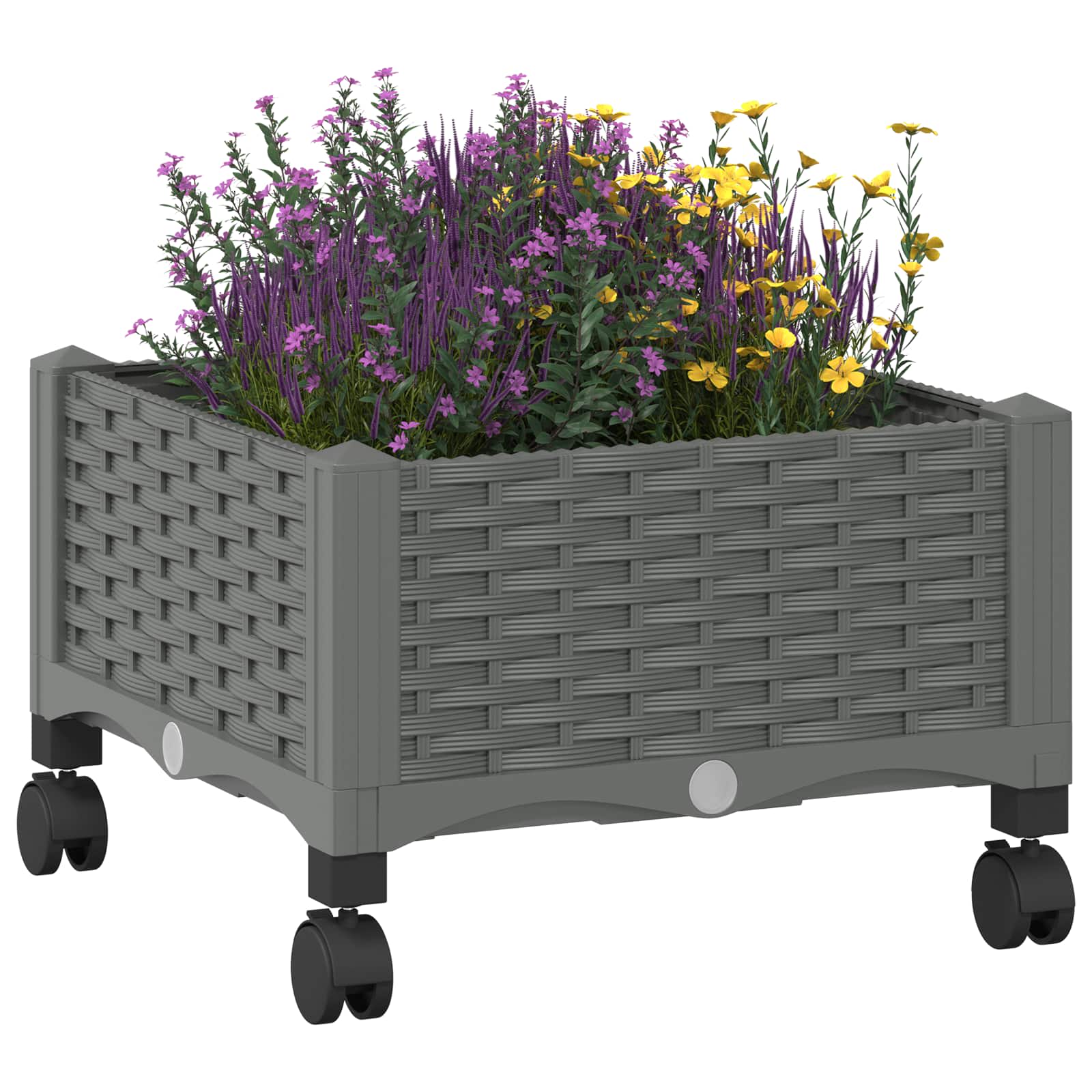 Vaso da Giardino con Ruote Grigio Chiaro 40 x 40 x 33 cm PP