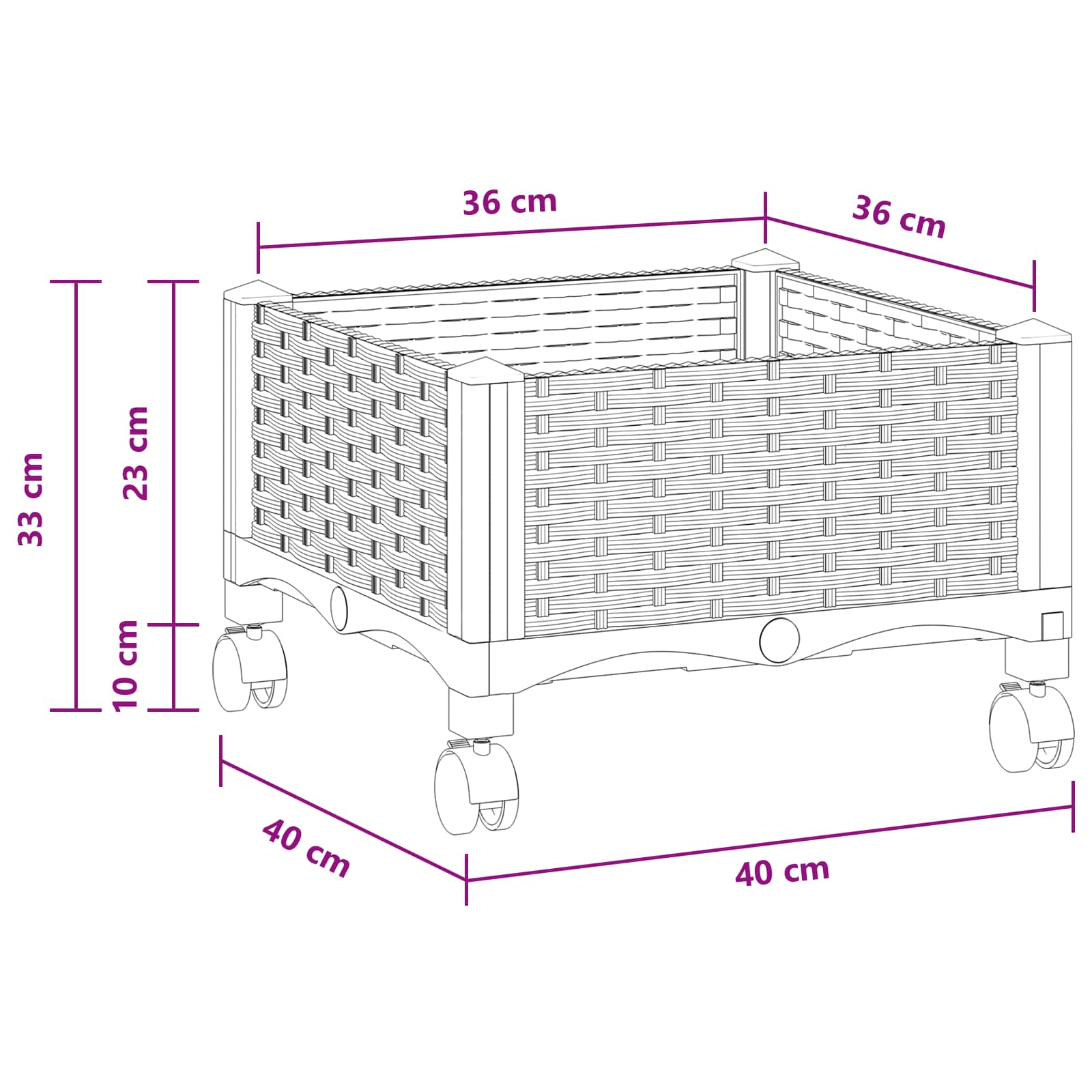 Vaso da Giardino con Ruote Grigio Chiaro 40 x 40 x 33 cm PP