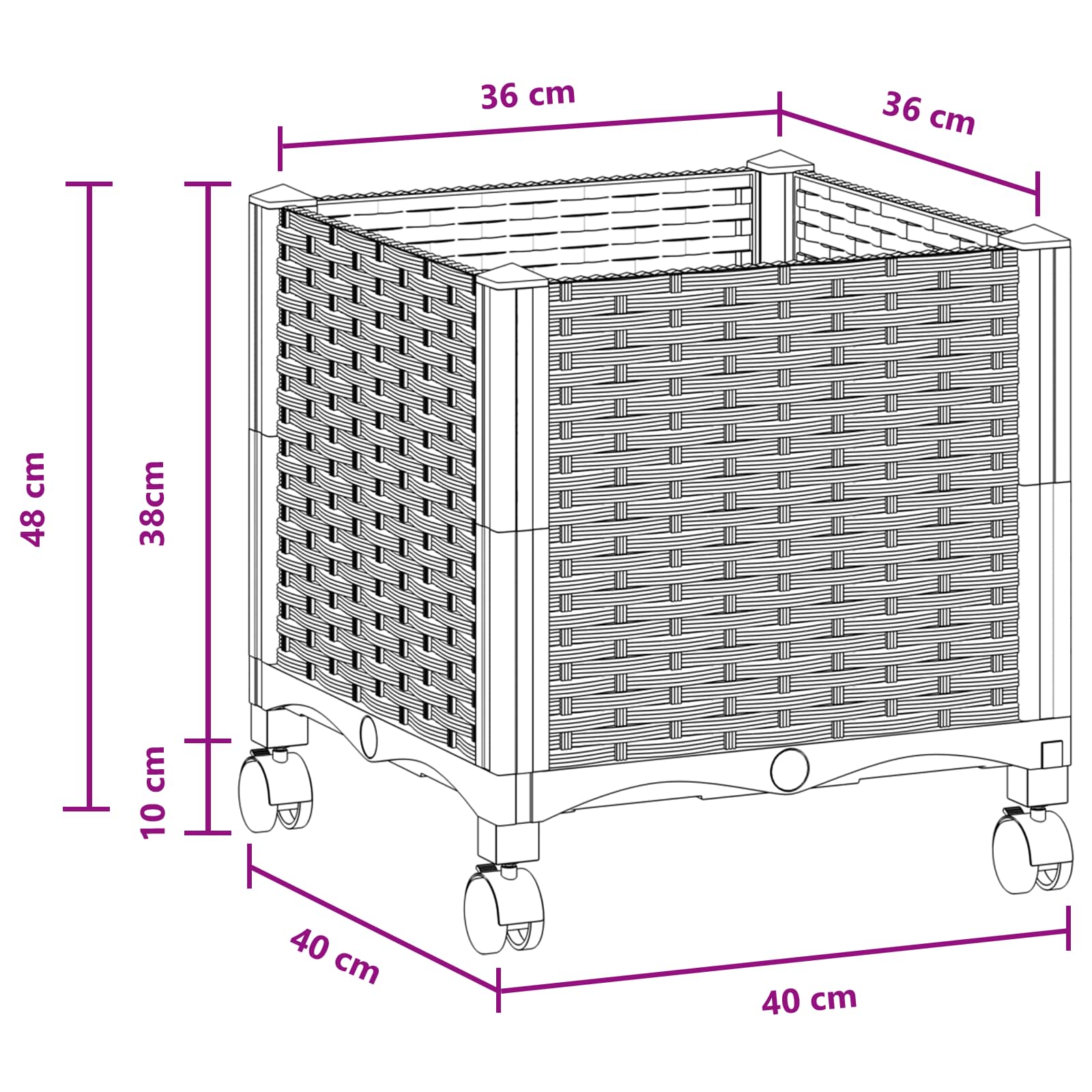 Vaso da Giardino con Ruote Marrone 40 x 40 x 44 cm PP