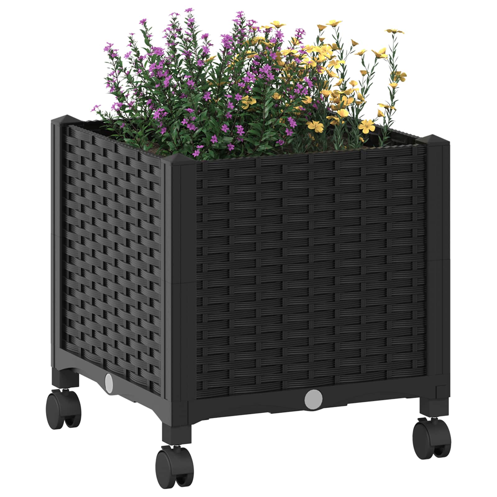 Vaso da Giardino con Ruote Nero 40 x 40 x 44 cm PP
