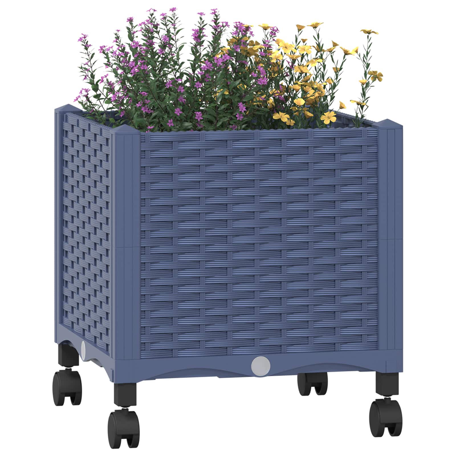 Vaso da Giardino con Ruote Blu Grigio 40 x 40 x 48 cm PP