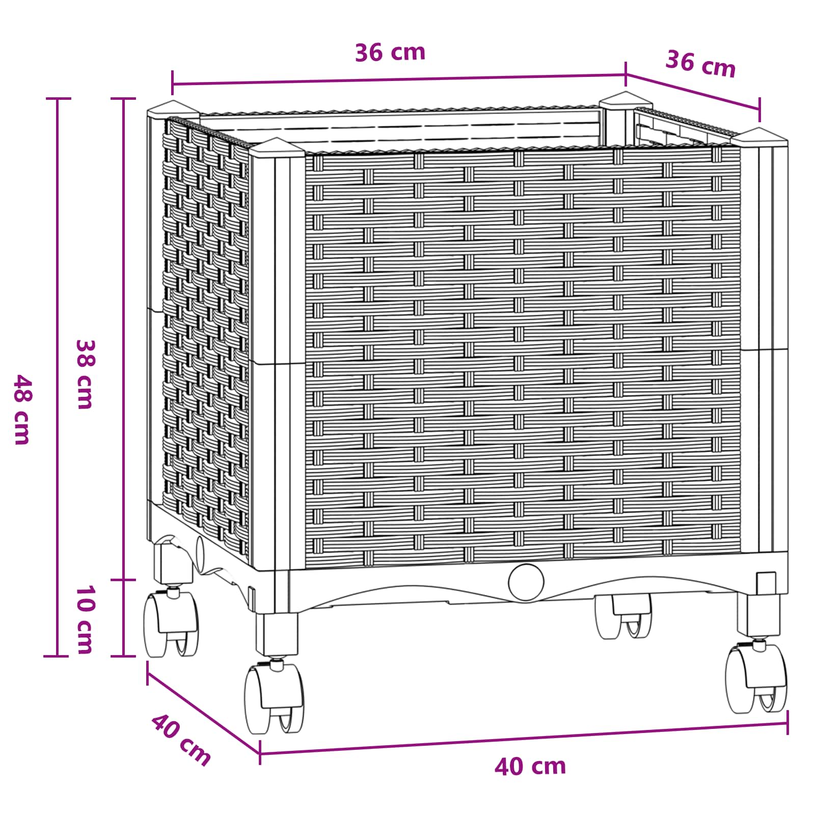 Vaso da Giardino con Ruote Blu Grigio 40 x 40 x 48 cm PP