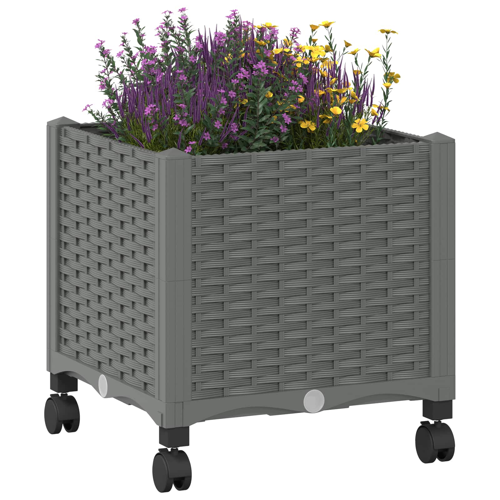 Vaso da Giardino con Ruote Grigio Chiaro 40 x 40 x 48 cm PP