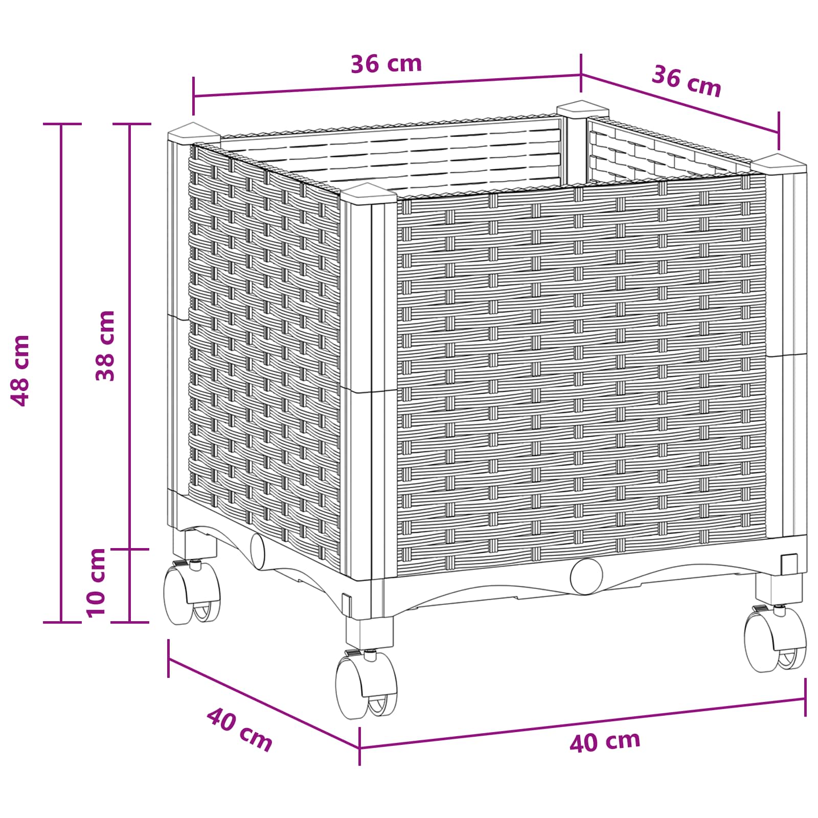 Vaso da Giardino con Ruote Grigio Chiaro 40 x 40 x 48 cm PP