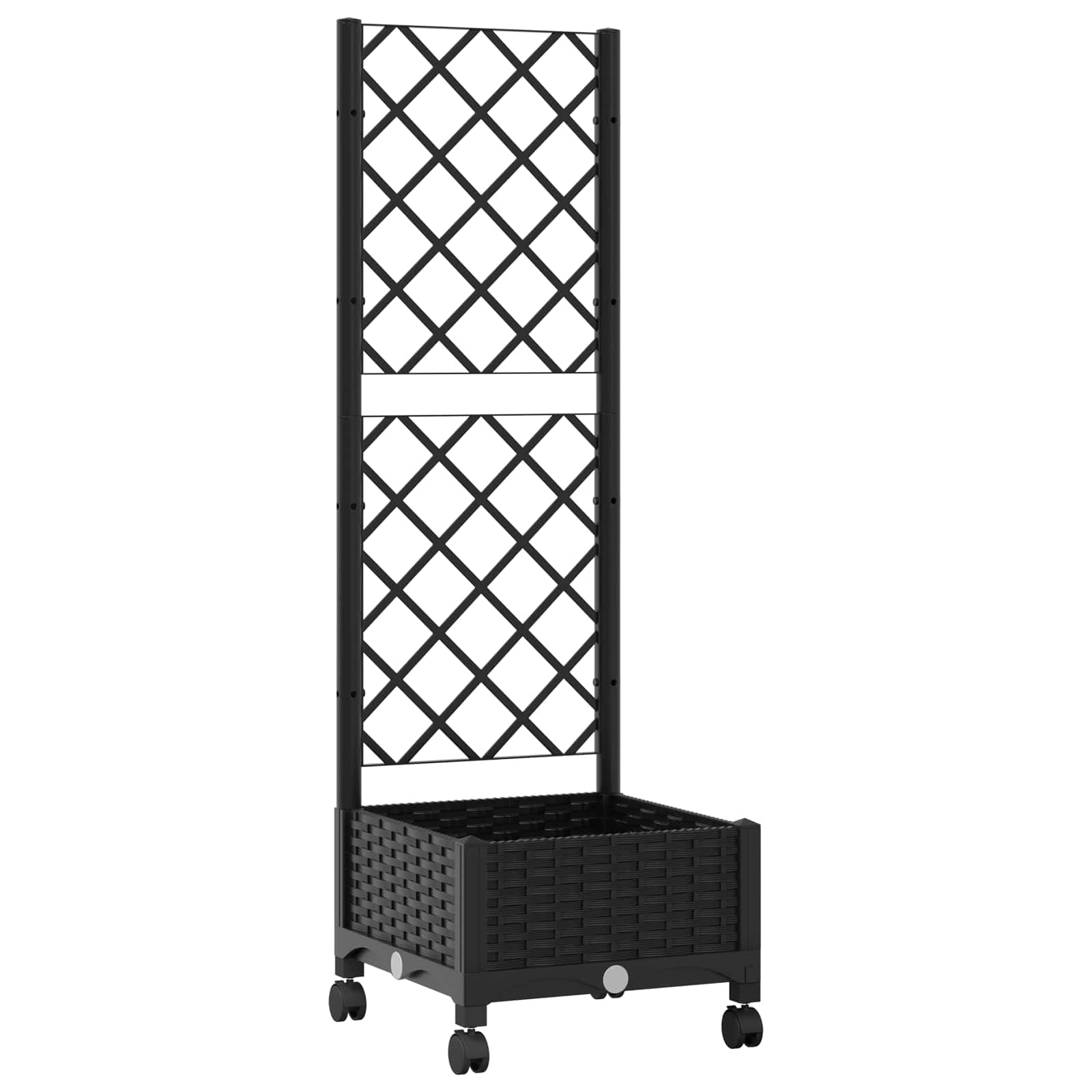 Vaso da giardino con grigliato e ruote Nero 40 x 40 x 131,5 cm