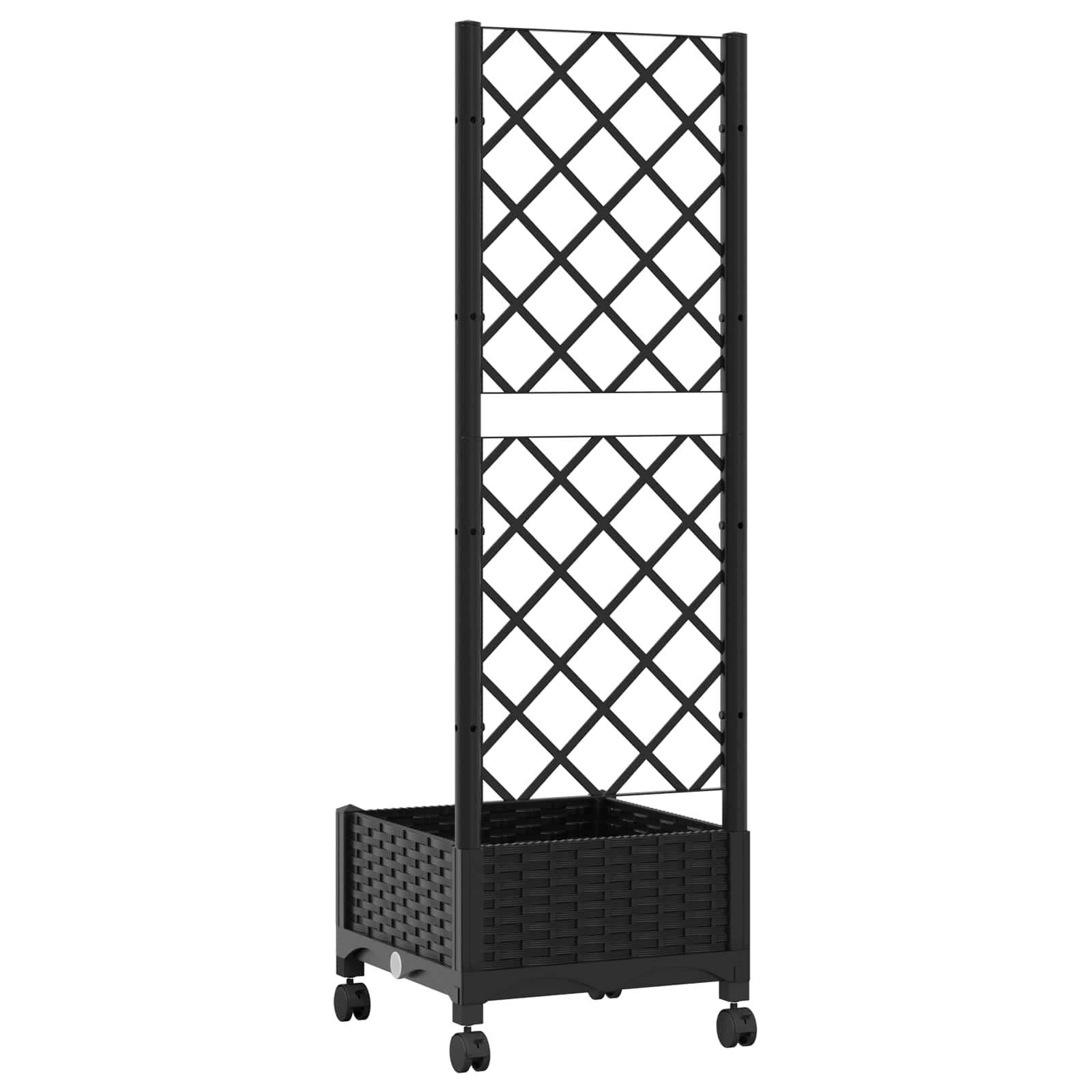 Vaso da giardino con grigliato e ruote Nero 40 x 40 x 131,5 cm