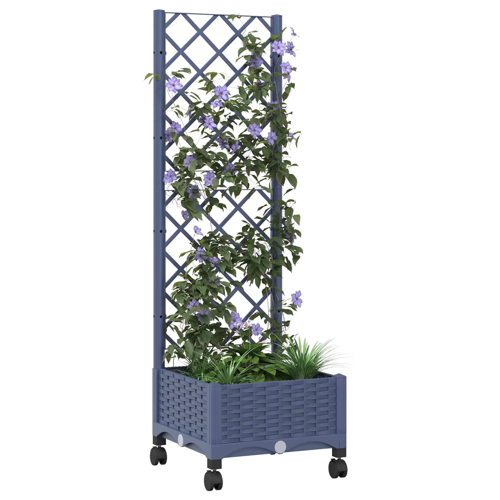 Vaso da giardino con grigliato e ruote Blu Grigio PP