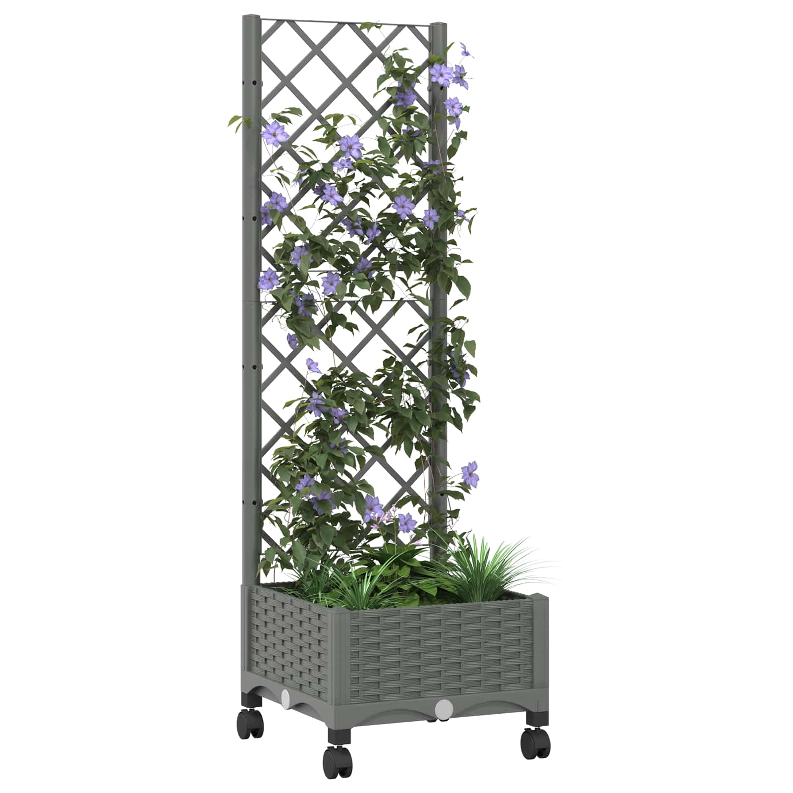 Vaso da giardino con grigliato e ruote Grigio Chiaro PP