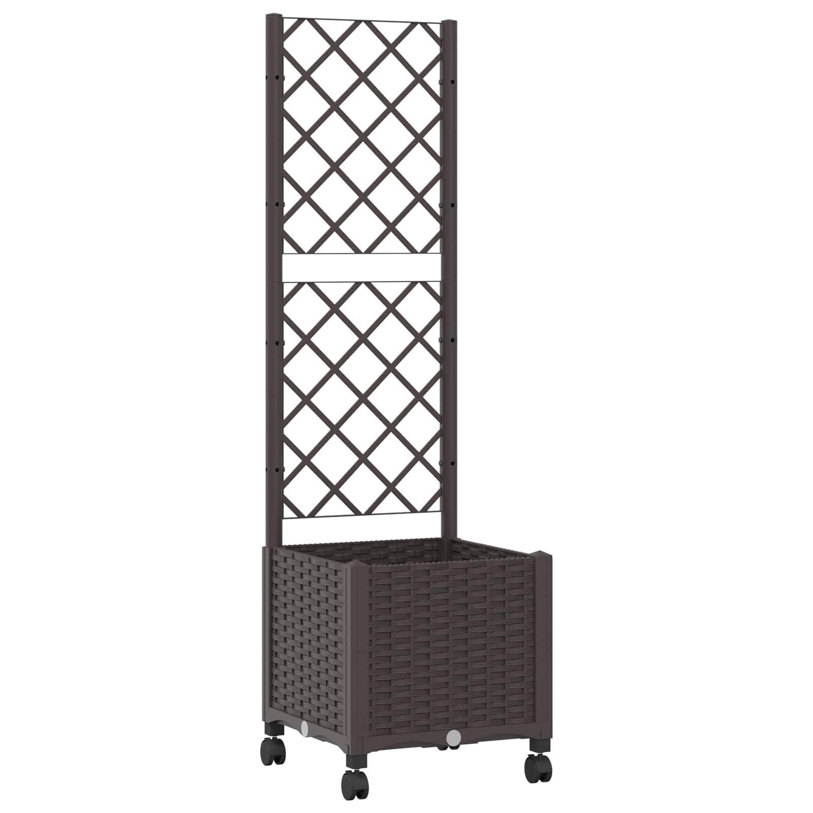 Vaso da giardino con grigliato e ruote Marrone 40 x 40 x 146 cm