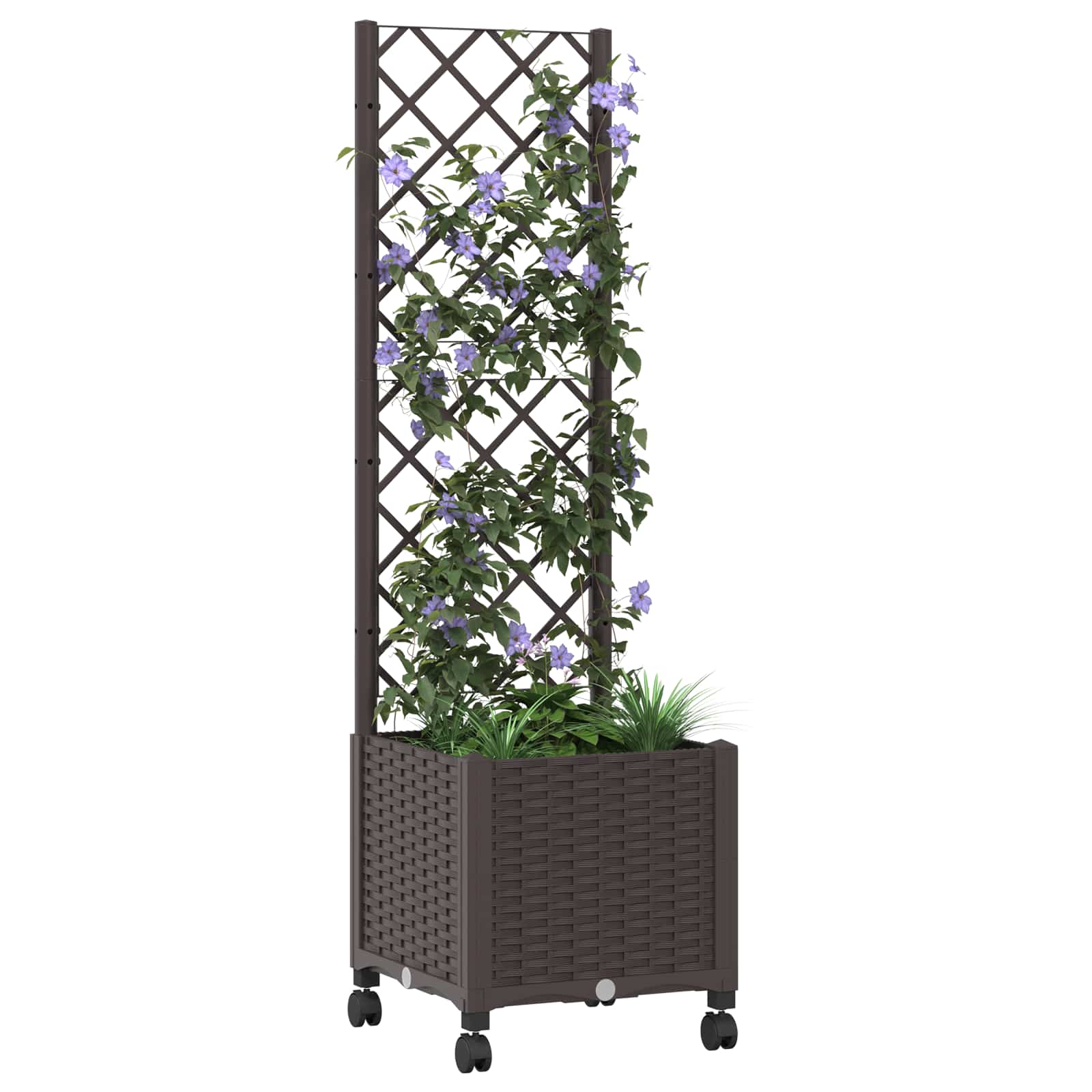 Vaso da giardino con grigliato e ruote Marrone 40 x 40 x 146 cm