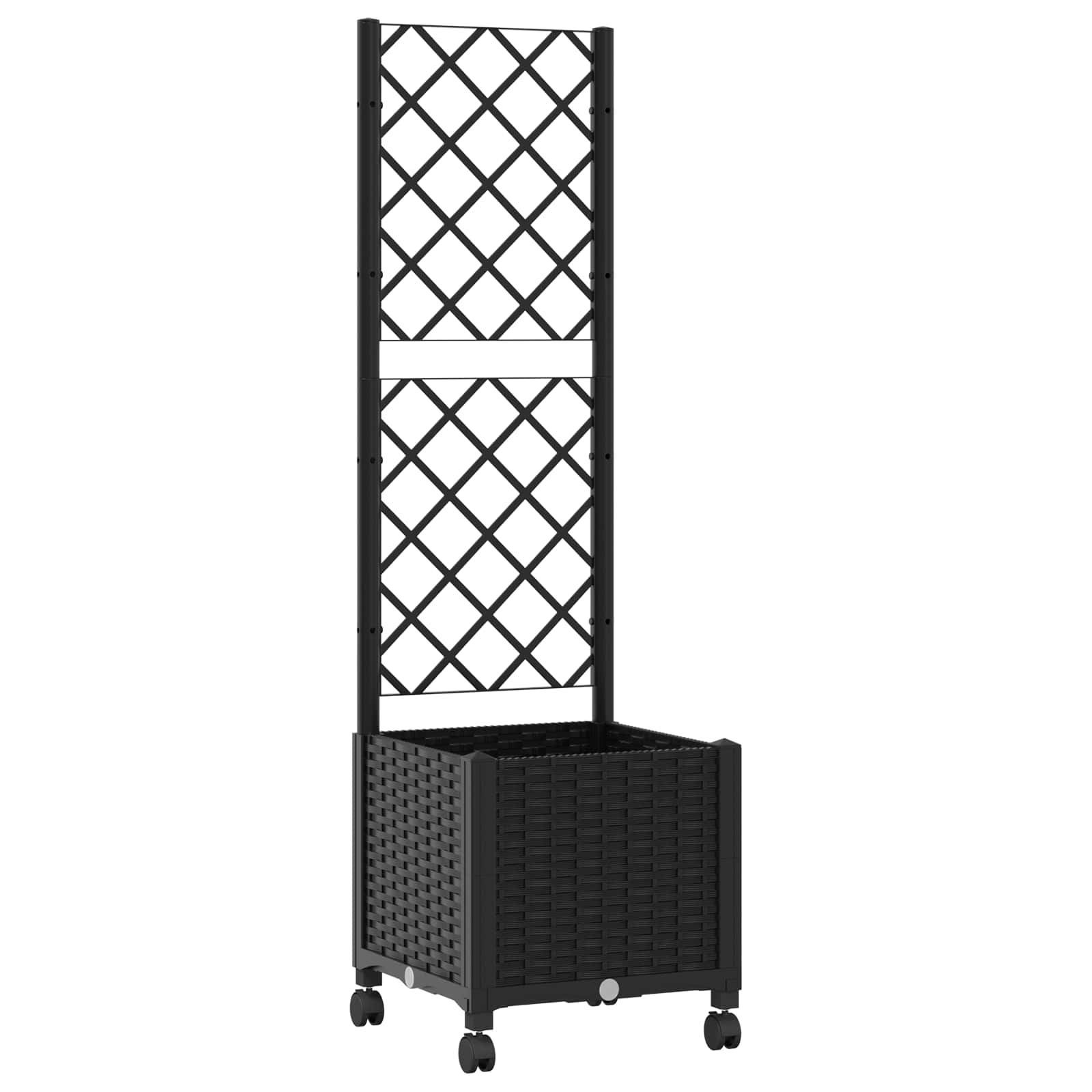 Vaso da giardino con grigliato e ruote Nero 40 x 40 x 146 cm PP