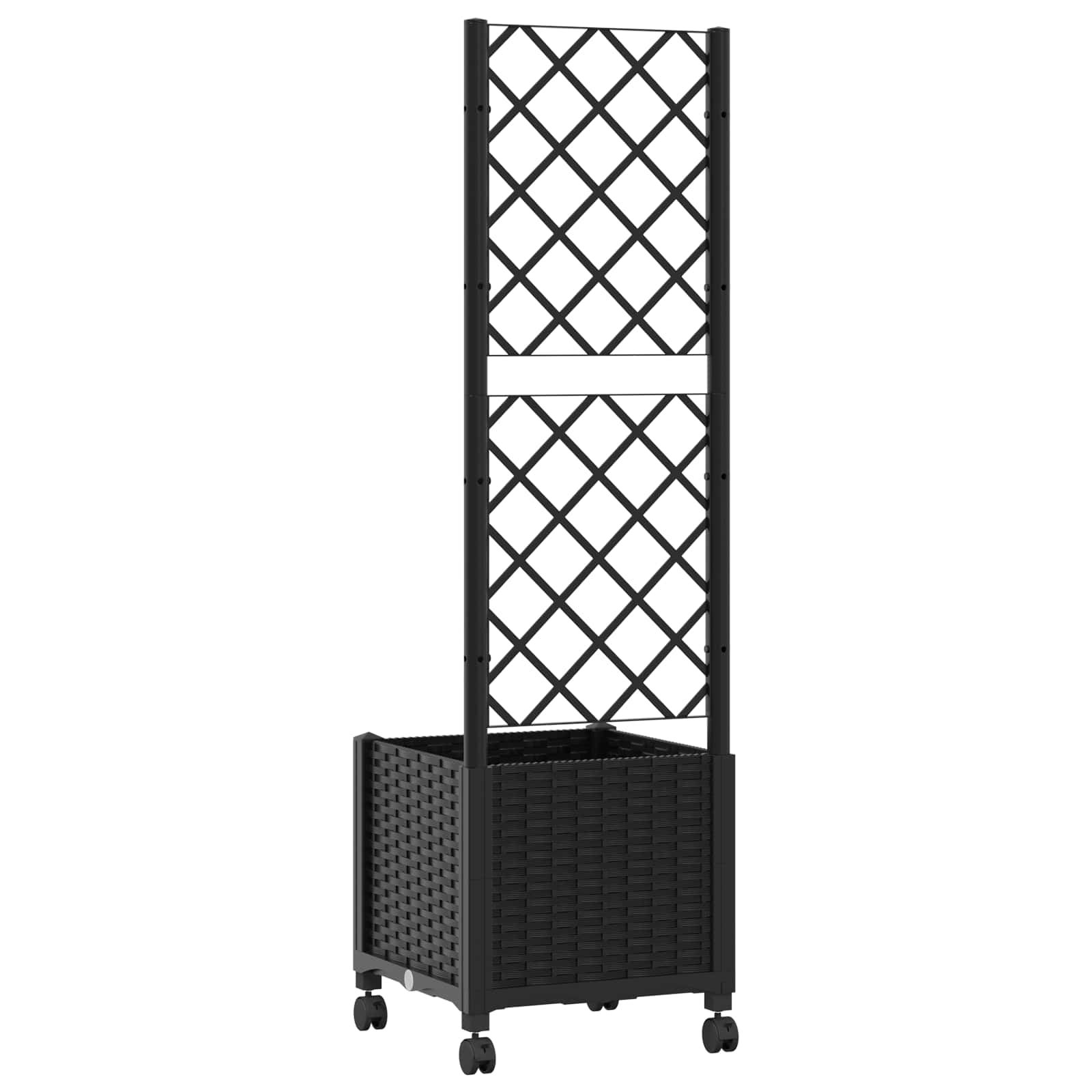 Vaso da giardino con grigliato e ruote Nero 40 x 40 x 146 cm PP