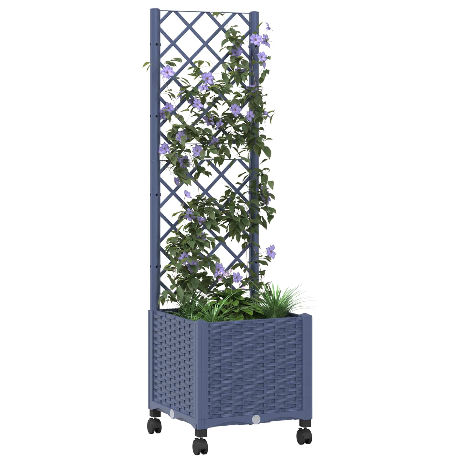 Vaso da giardino con grigliato e ruote Blu Grigio PP