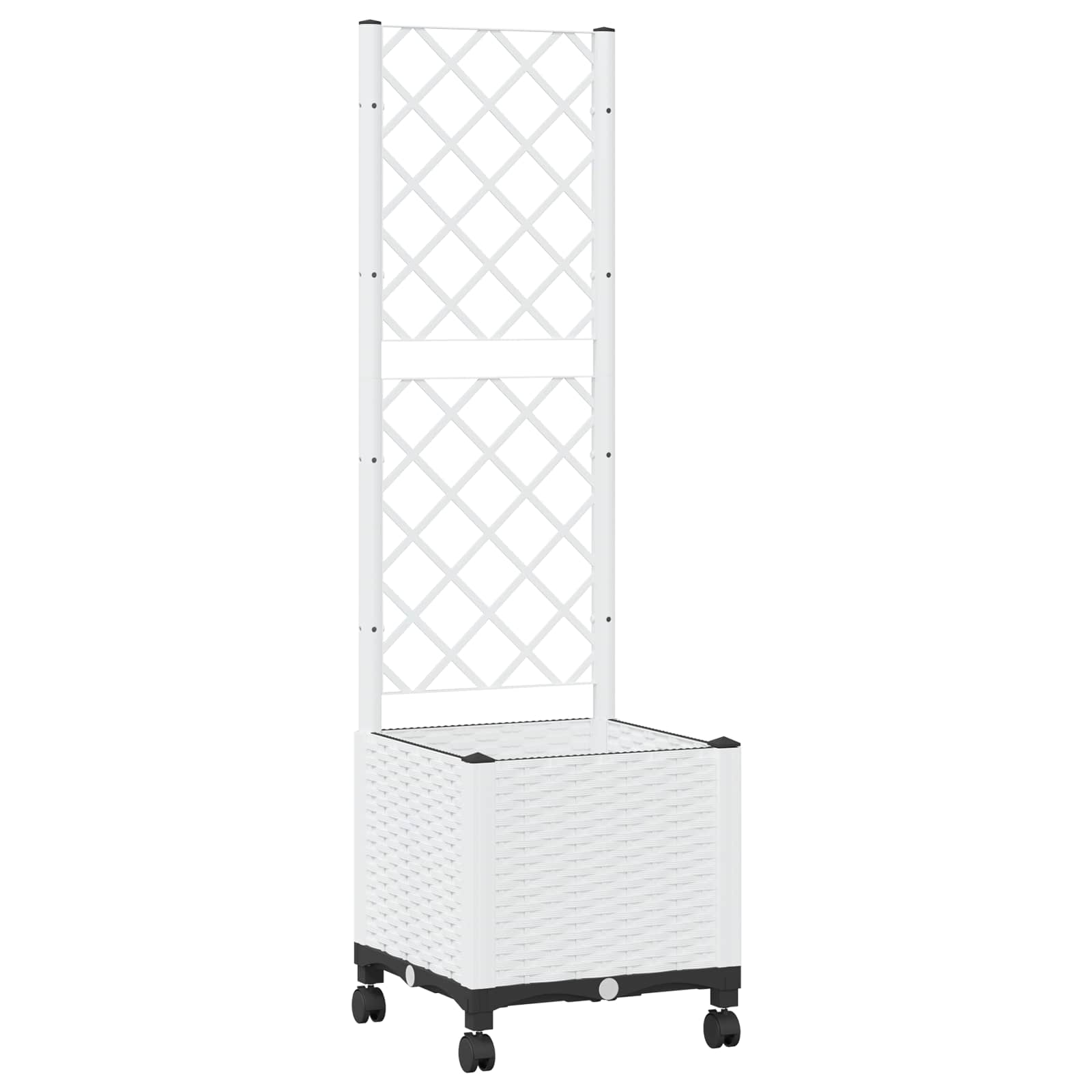 Vaso da giardino con grigliato e ruote Bianco 40 x 40 x 146 cm