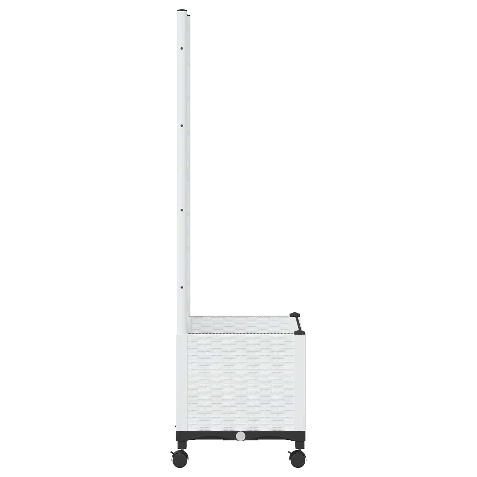 Vaso da giardino con grigliato e ruote Bianco 40 x 40 x 146 cm