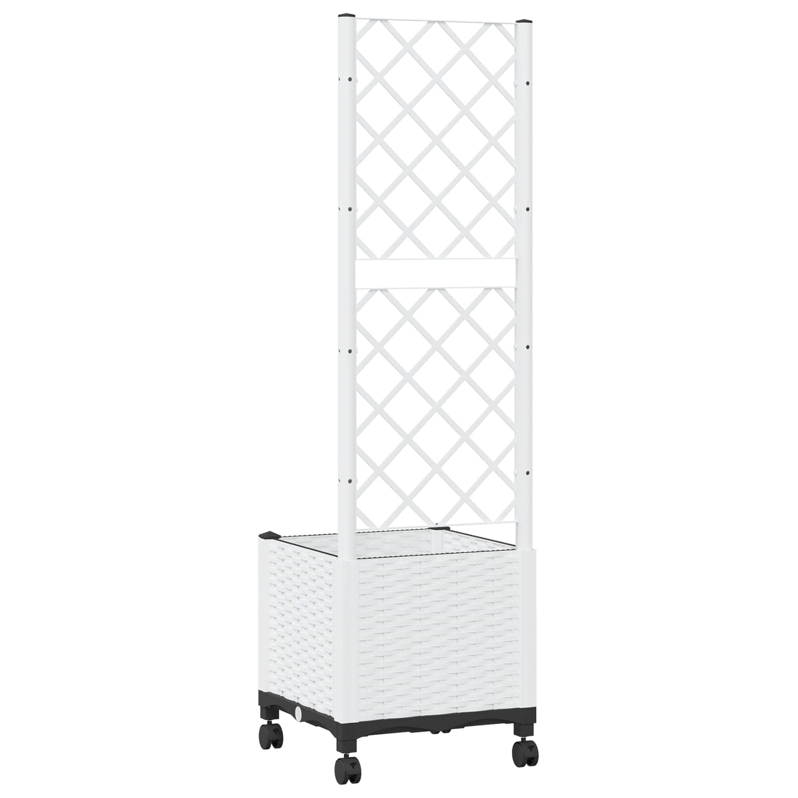 Vaso da giardino con grigliato e ruote Bianco 40 x 40 x 146 cm
