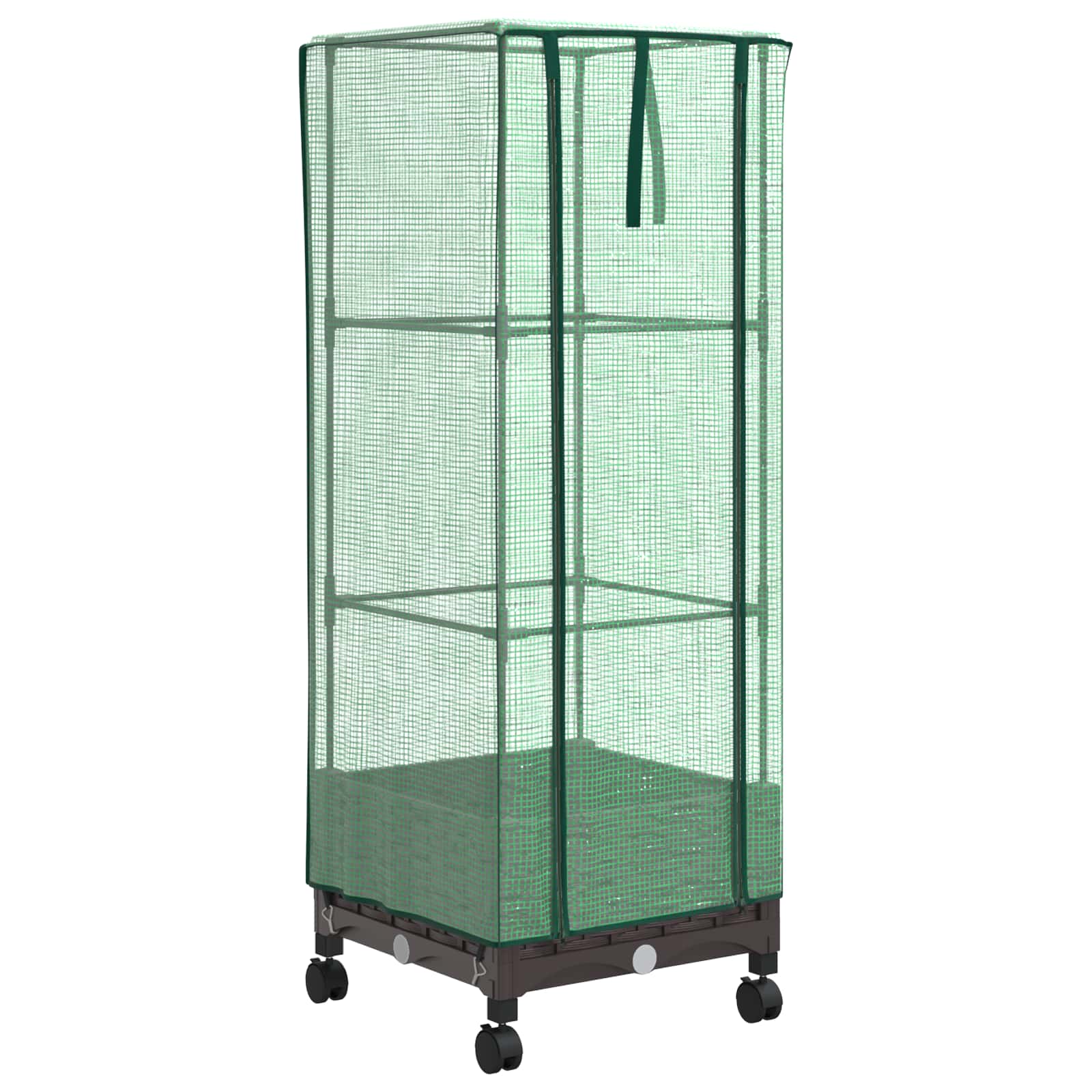 Vaso da Giardino con Copertura per Serra e Ruote Marrone PP