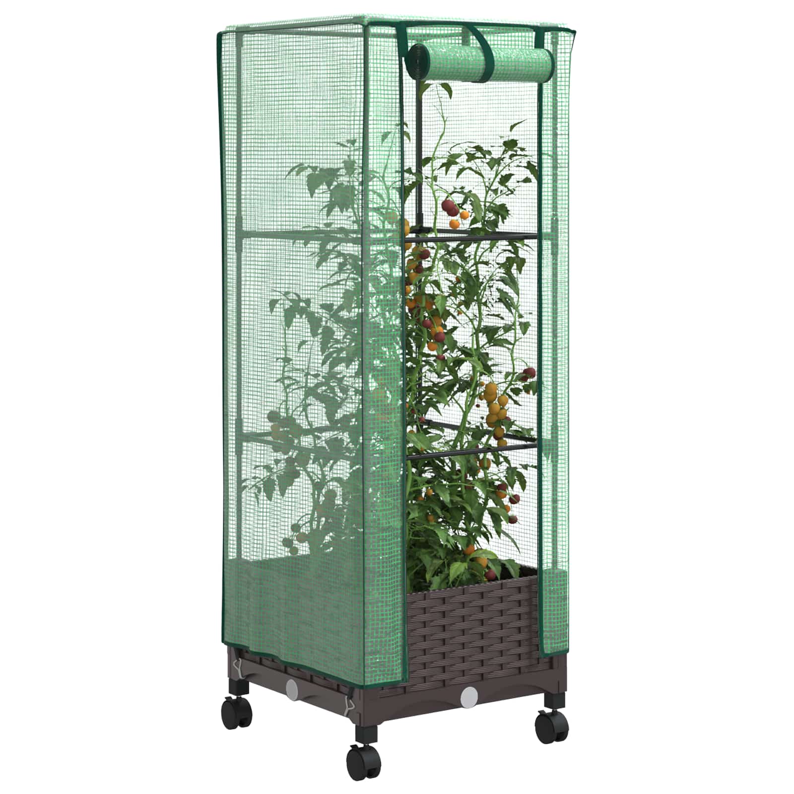 Vaso da Giardino con Copertura per Serra e Ruote Marrone PP