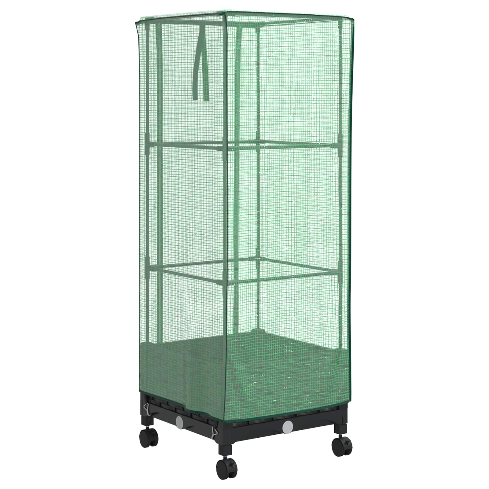 Vaso da Giardino con Copertura per Serra e Ruote Nero PP