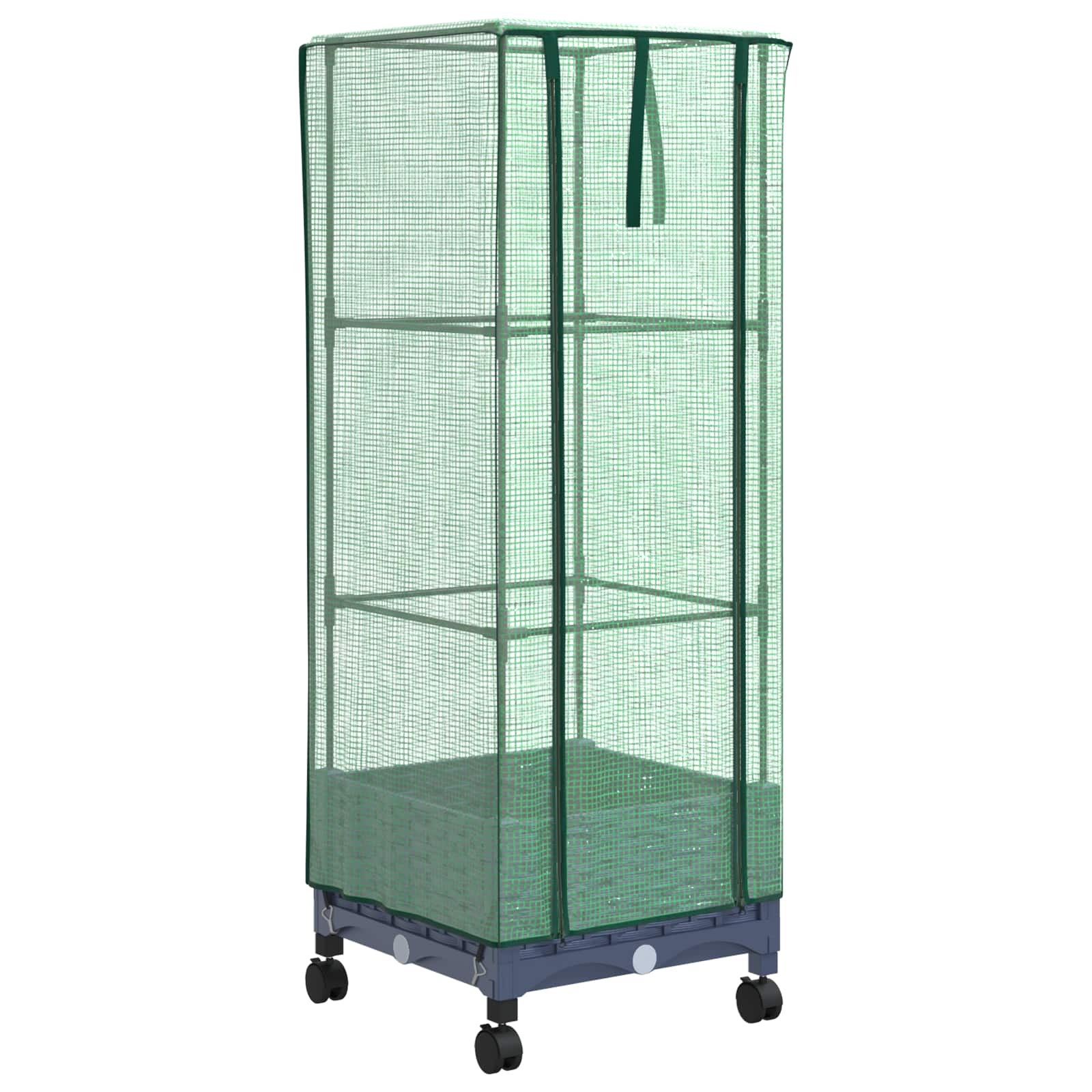 Vaso da Giardino con Copertura per Serra e Ruote Blu Grigio PP