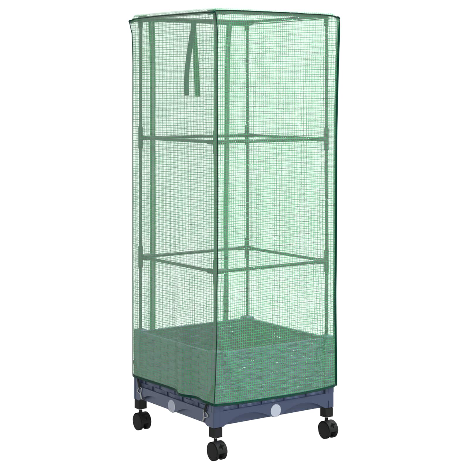 Vaso da Giardino con Copertura per Serra e Ruote Blu Grigio PP