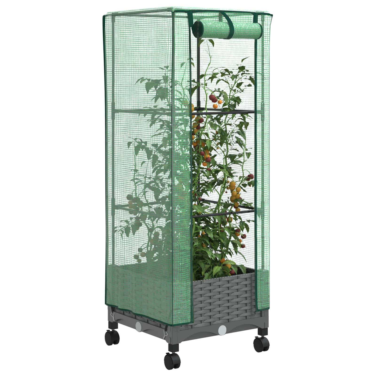 Vaso da Giardino con Copertura per Serra e Ruote Grigio Chiaro