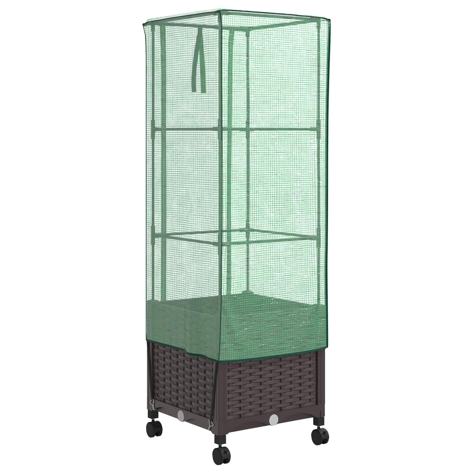 Vaso da Giardino con Copertura per Serra e Ruote Marrone PP