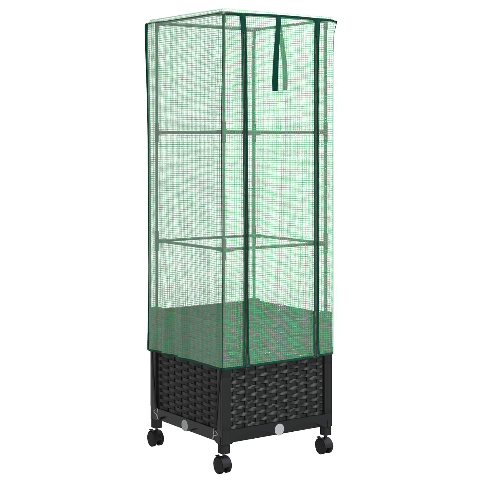 Vaso da Giardino con Copertura per Serra e Ruote Nero PP