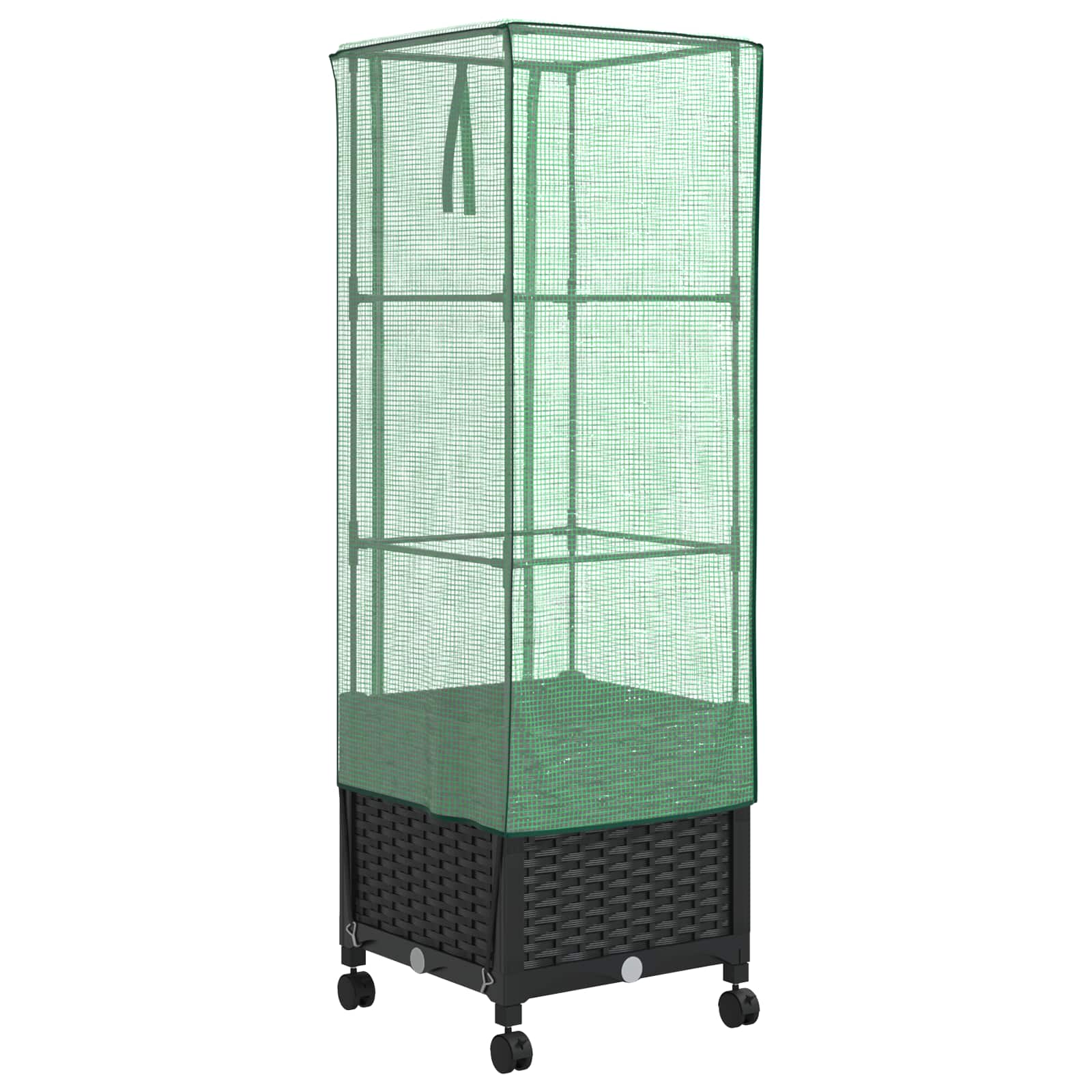 Vaso da Giardino con Copertura per Serra e Ruote Nero PP