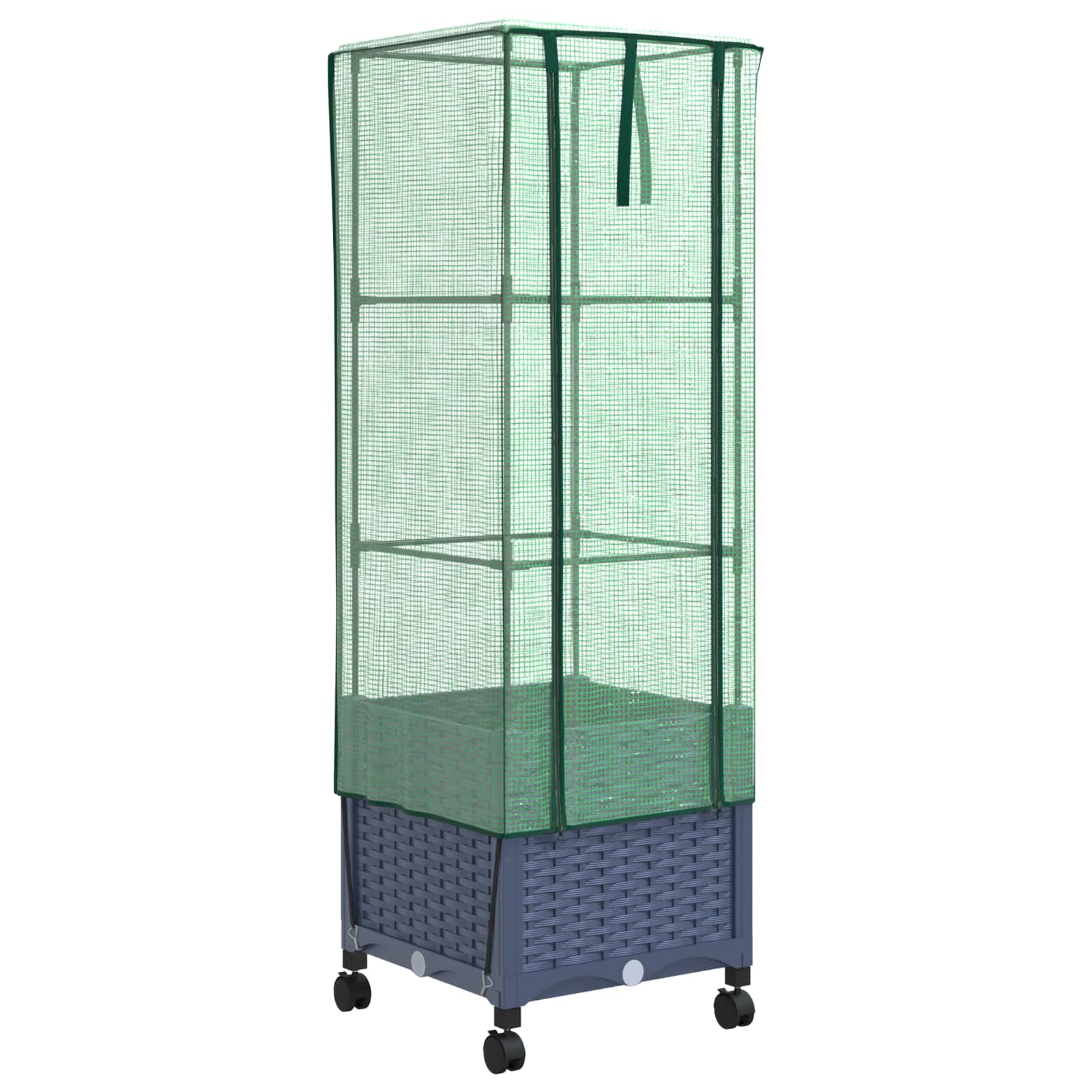 Vaso da Giardino con Copertura per Serra e Ruote Blu Grigio PP