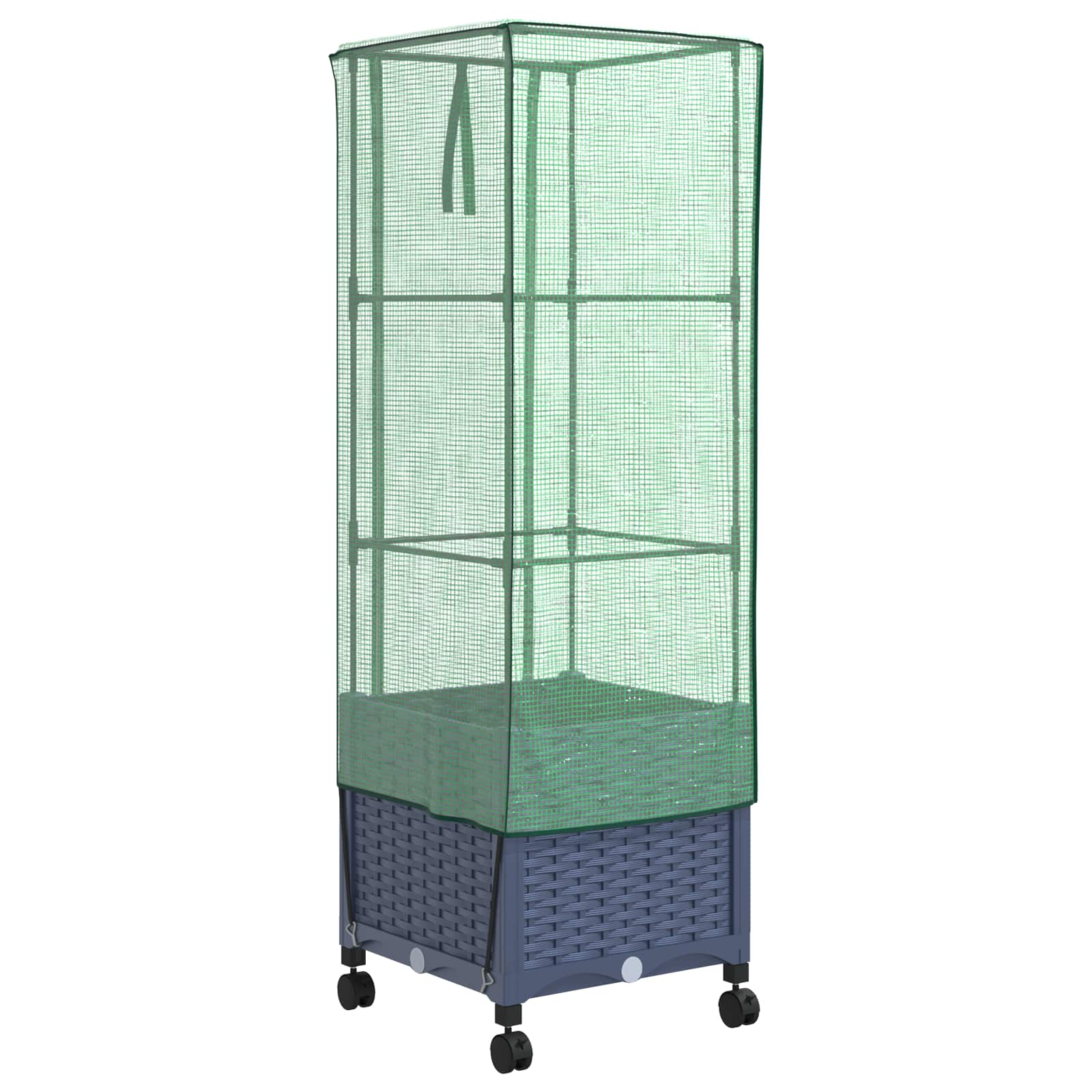 Vaso da Giardino con Copertura per Serra e Ruote Blu Grigio PP