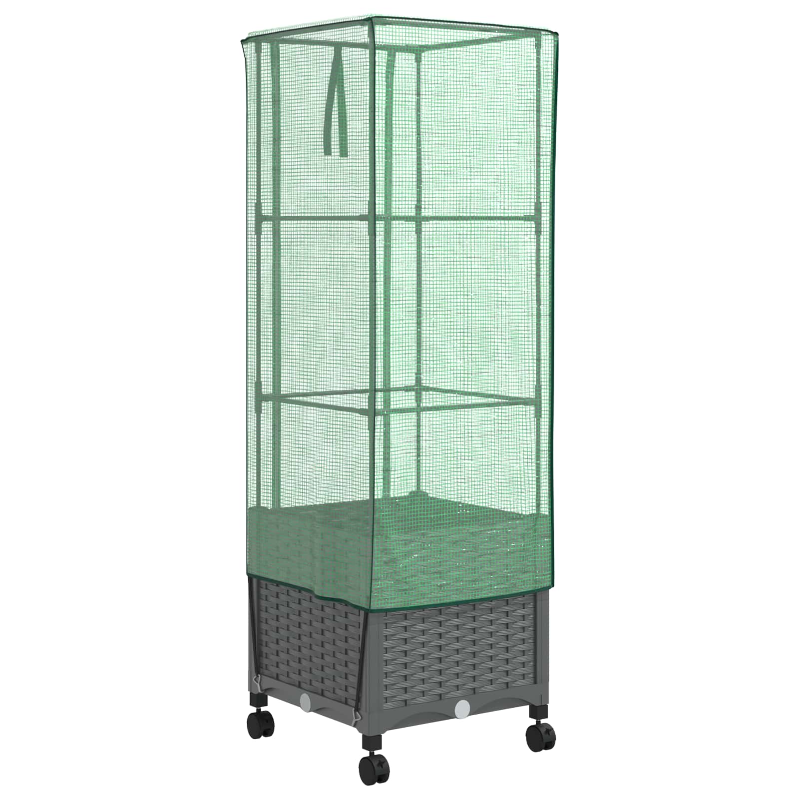 Vaso da Giardino con Copertura per Serra e Ruote Grigio Chiaro