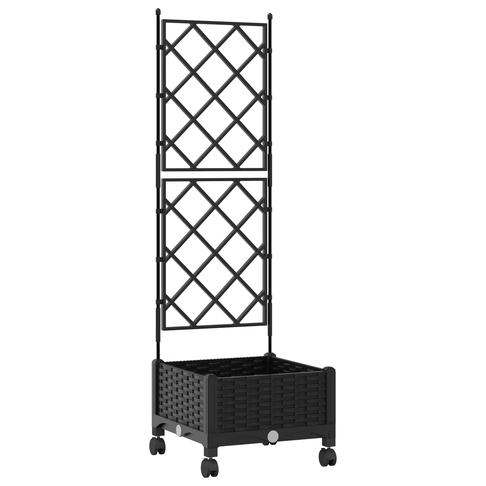 Vaso da giardino con grigliato e ruote Nero 40 x 40 x 131,5 cm