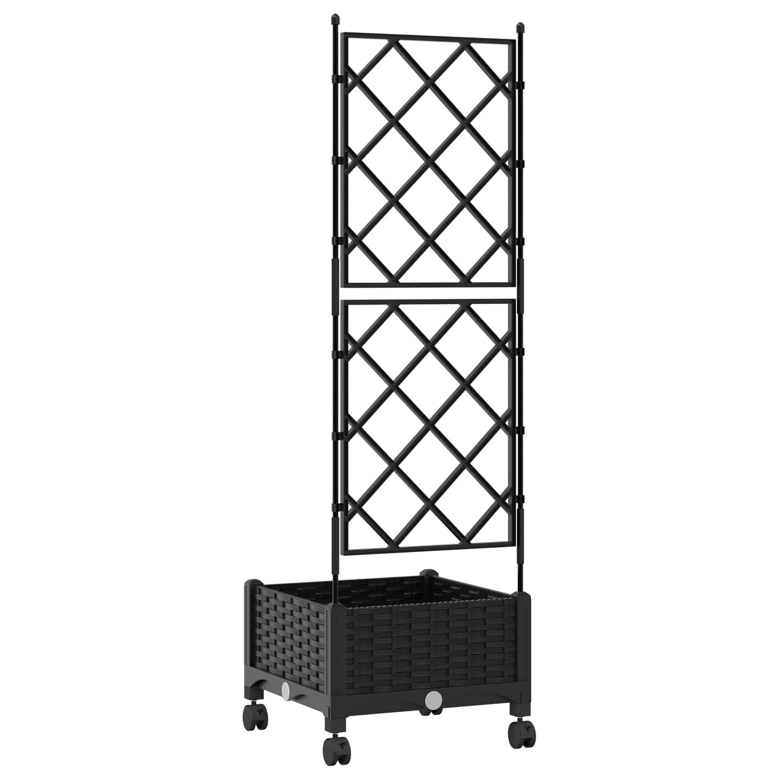 Vaso da giardino con grigliato e ruote Nero 40 x 40 x 131,5 cm