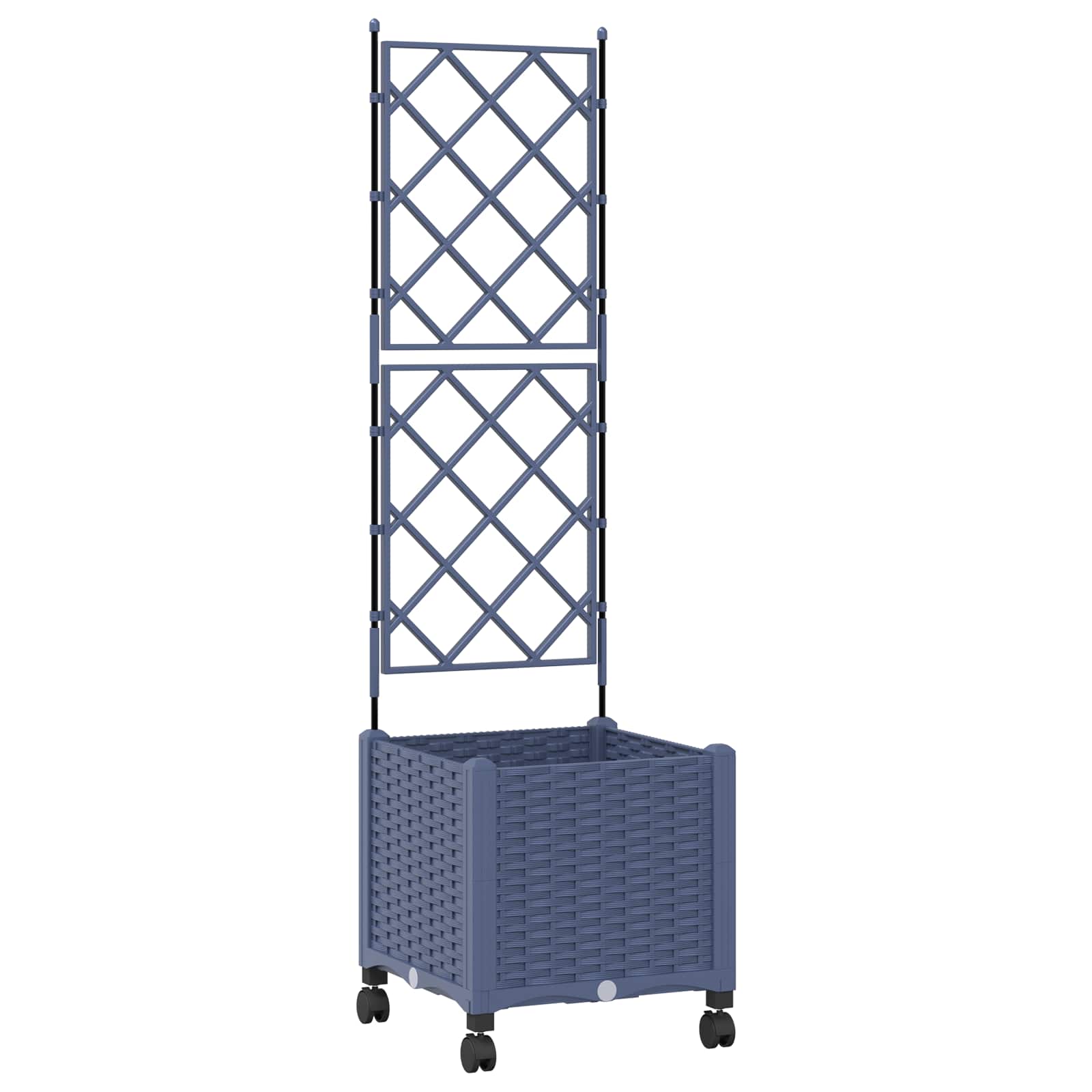 Vaso da giardino con grigliato e ruote Grigio 40 x 40 x 149 cm