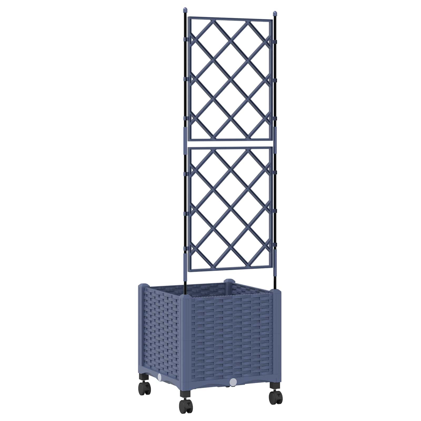 Vaso da giardino con grigliato e ruote Grigio 40 x 40 x 149 cm