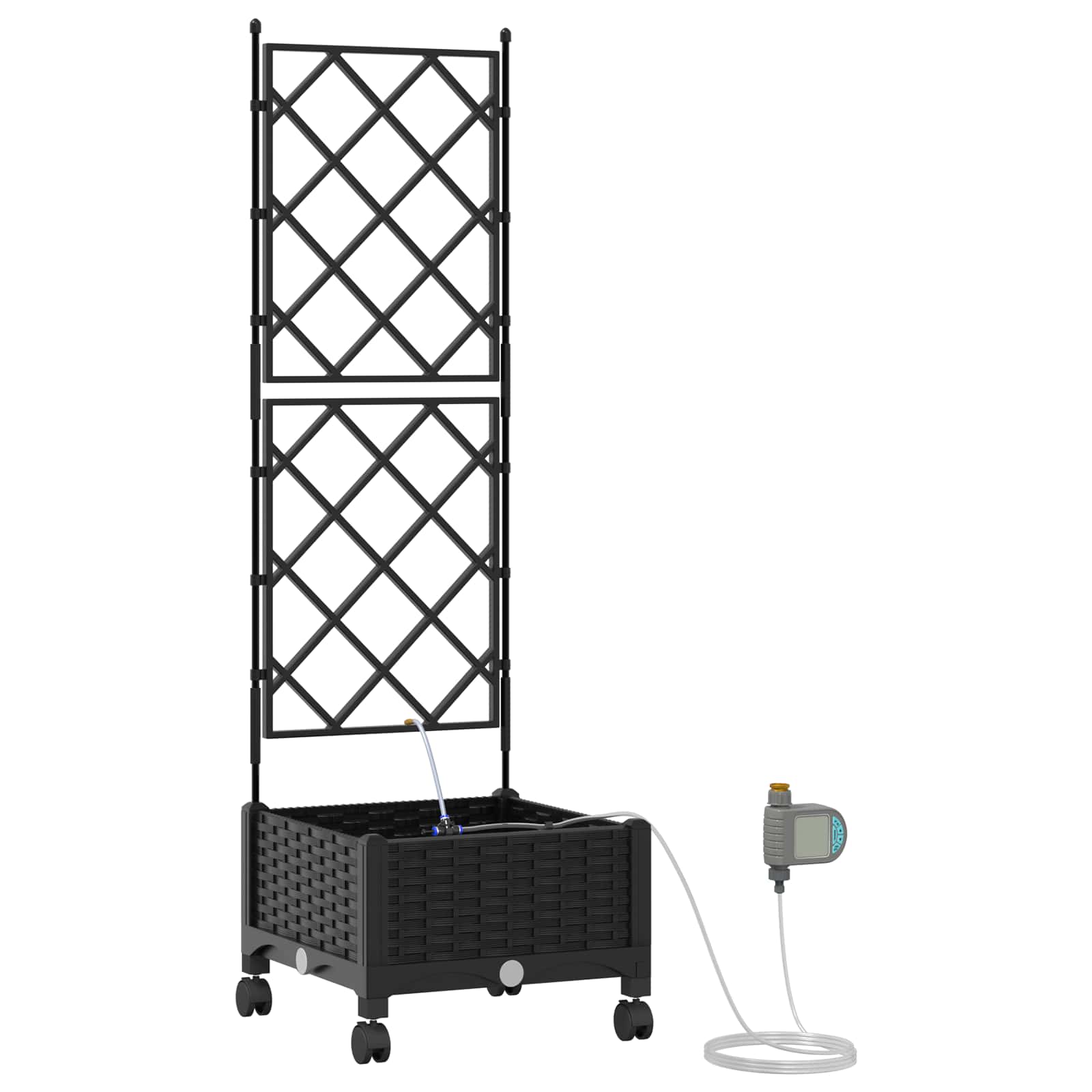 Vaso da Giardino con Irrigazione e Ruote Nero 40 x 40 x 132 cm