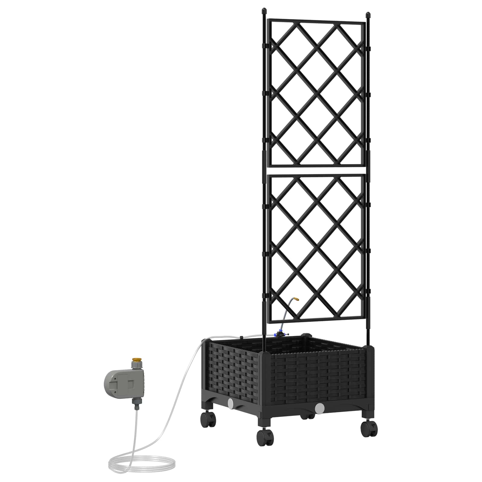 Vaso da Giardino con Irrigazione e Ruote Nero 40 x 40 x 132 cm