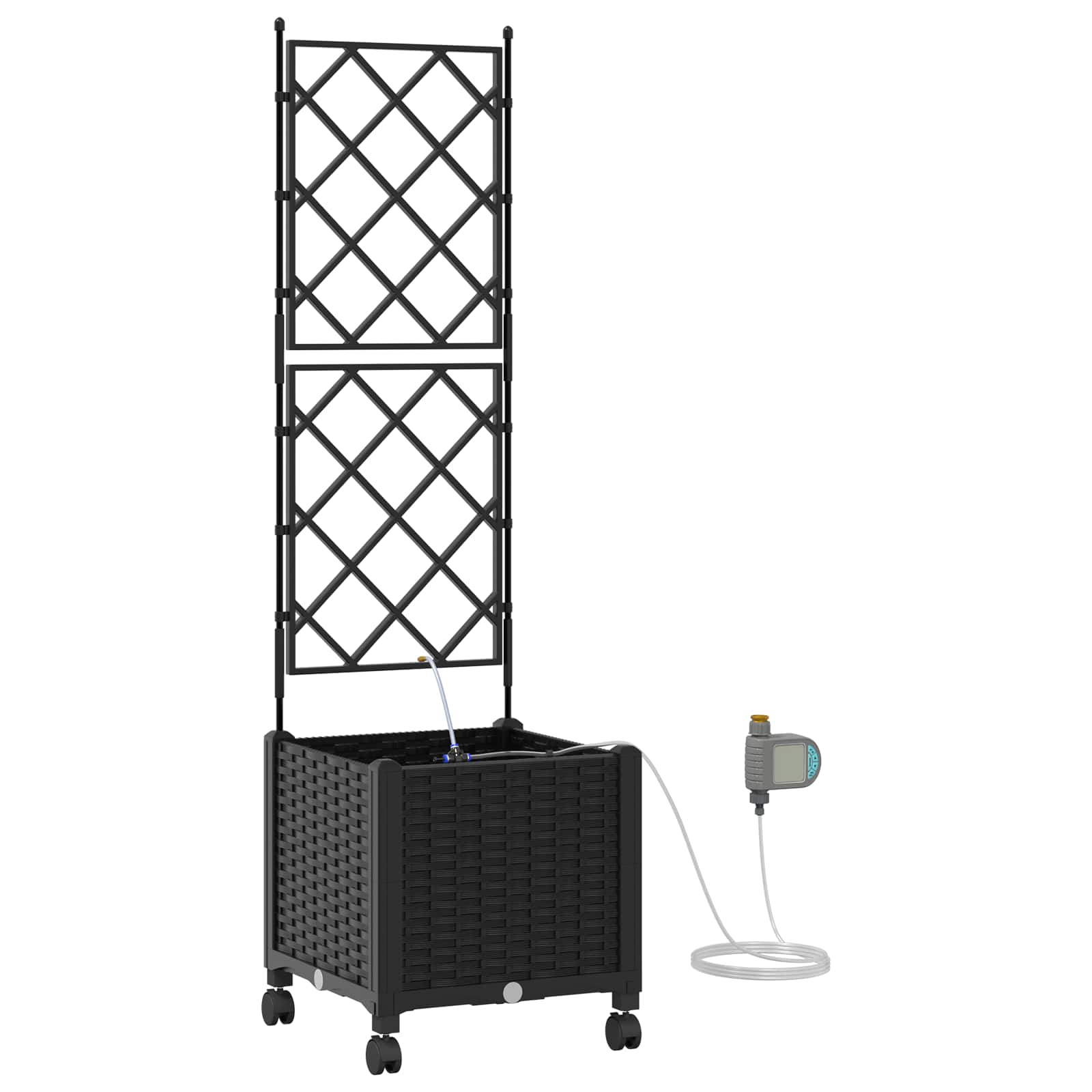 Vaso da Giardino con Irrigazione e Ruote Nero 40 x 40 x 148 cm
