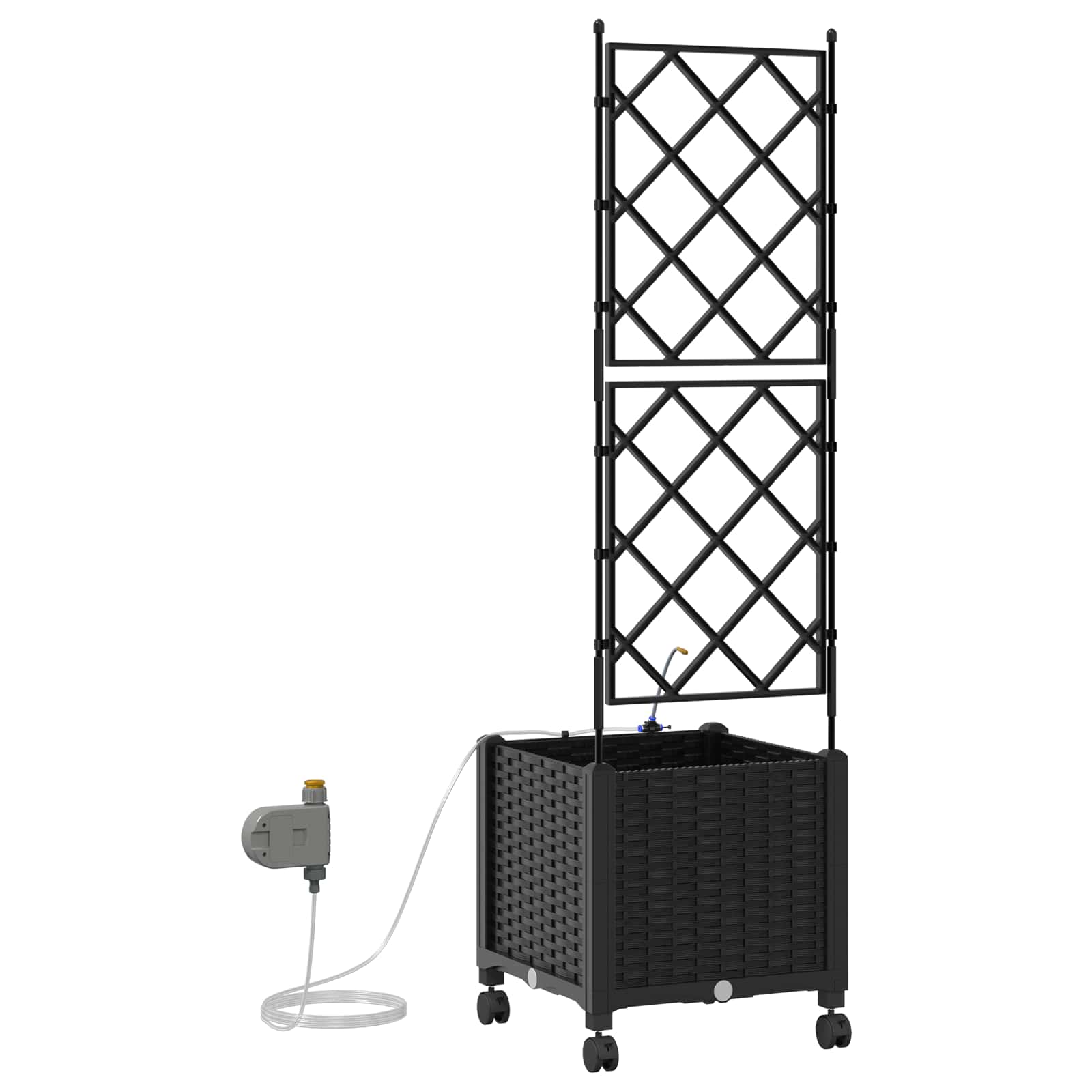 Vaso da Giardino con Irrigazione e Ruote Nero 40 x 40 x 148 cm