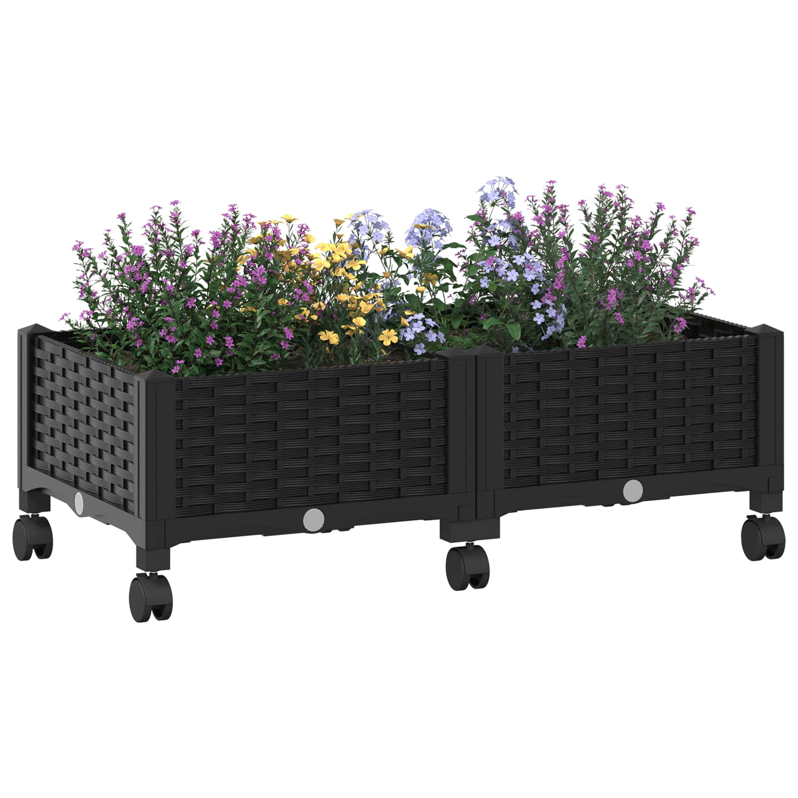 Vaso da Giardino con Ruote Nero 80 x 40 x 29 cm PP