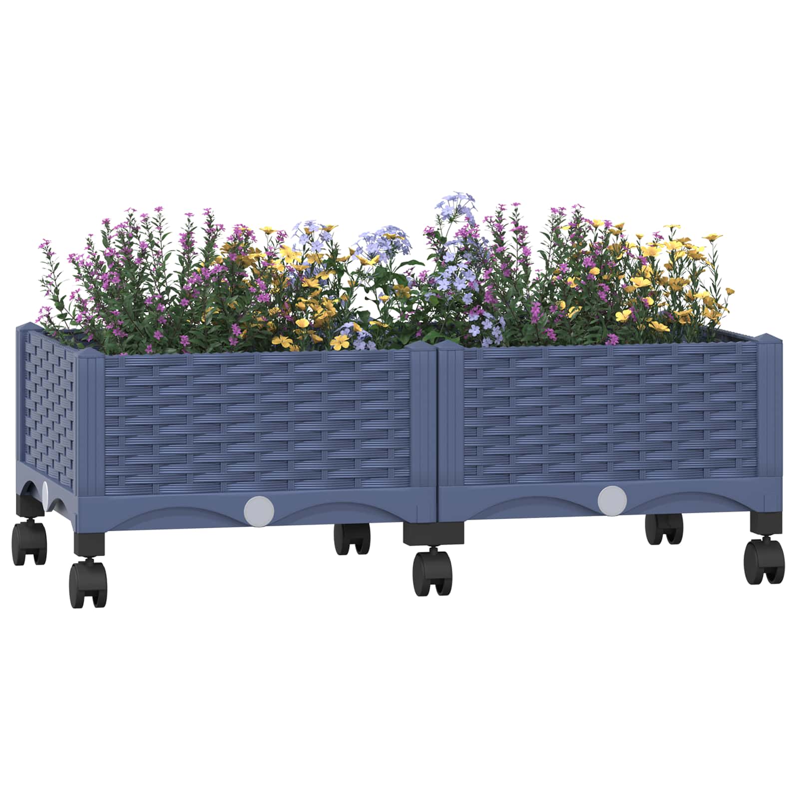Vaso da Giardino con Ruote Blu Grigio 80 x 40 x 33 cm PP