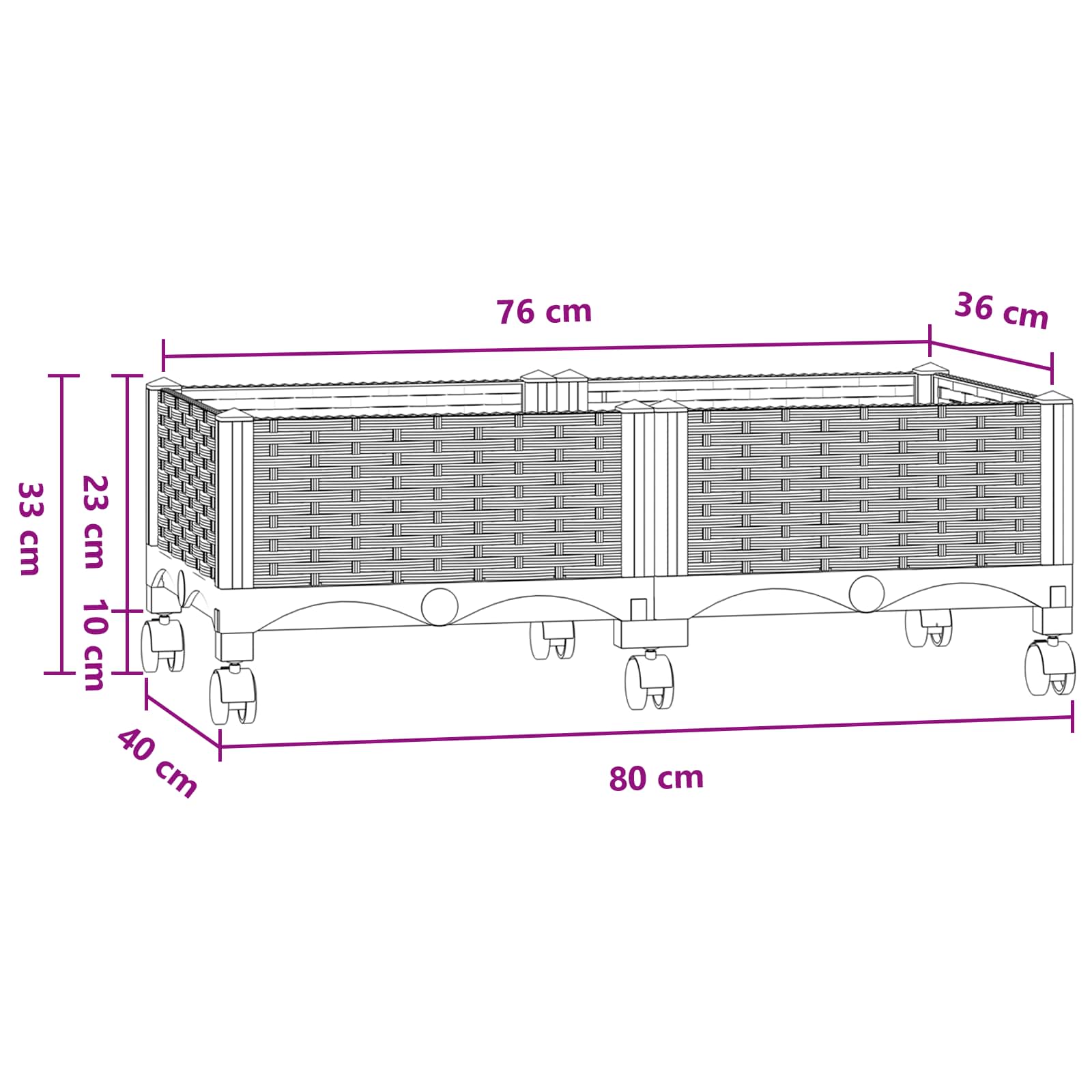 Vaso da Giardino con Ruote Blu Grigio 80 x 40 x 33 cm PP