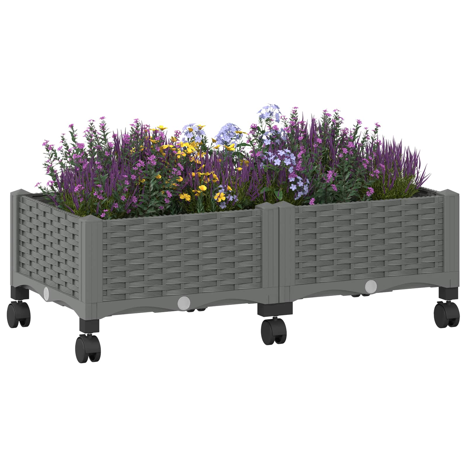 Vaso da Giardino con Ruote Grigio Chiaro 80 x 40 x 33 cm PP