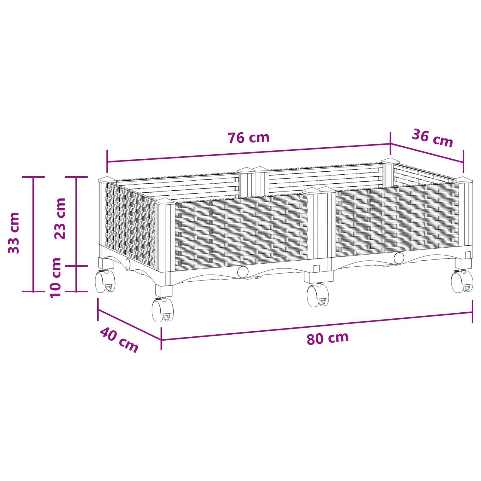 Vaso da Giardino con Ruote Grigio Chiaro 80 x 40 x 33 cm PP