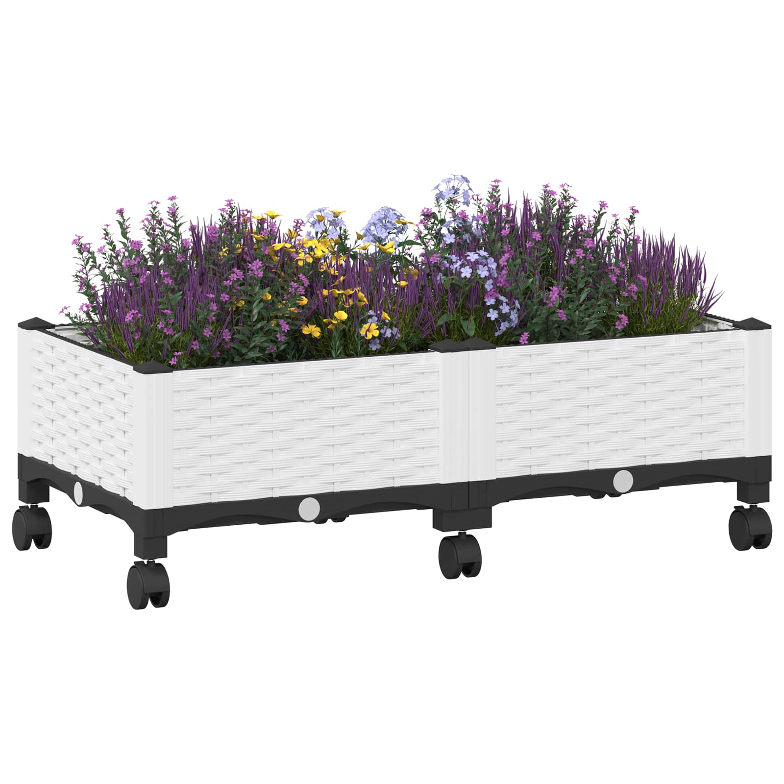 Vaso da Giardino con Ruote Bianco 80 x 40 x 33 cm PP